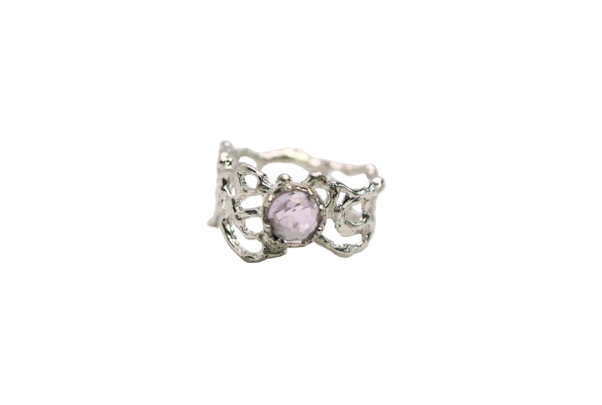 pink amethyst silver statement ring