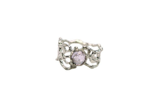pink amethyst silver statement ring