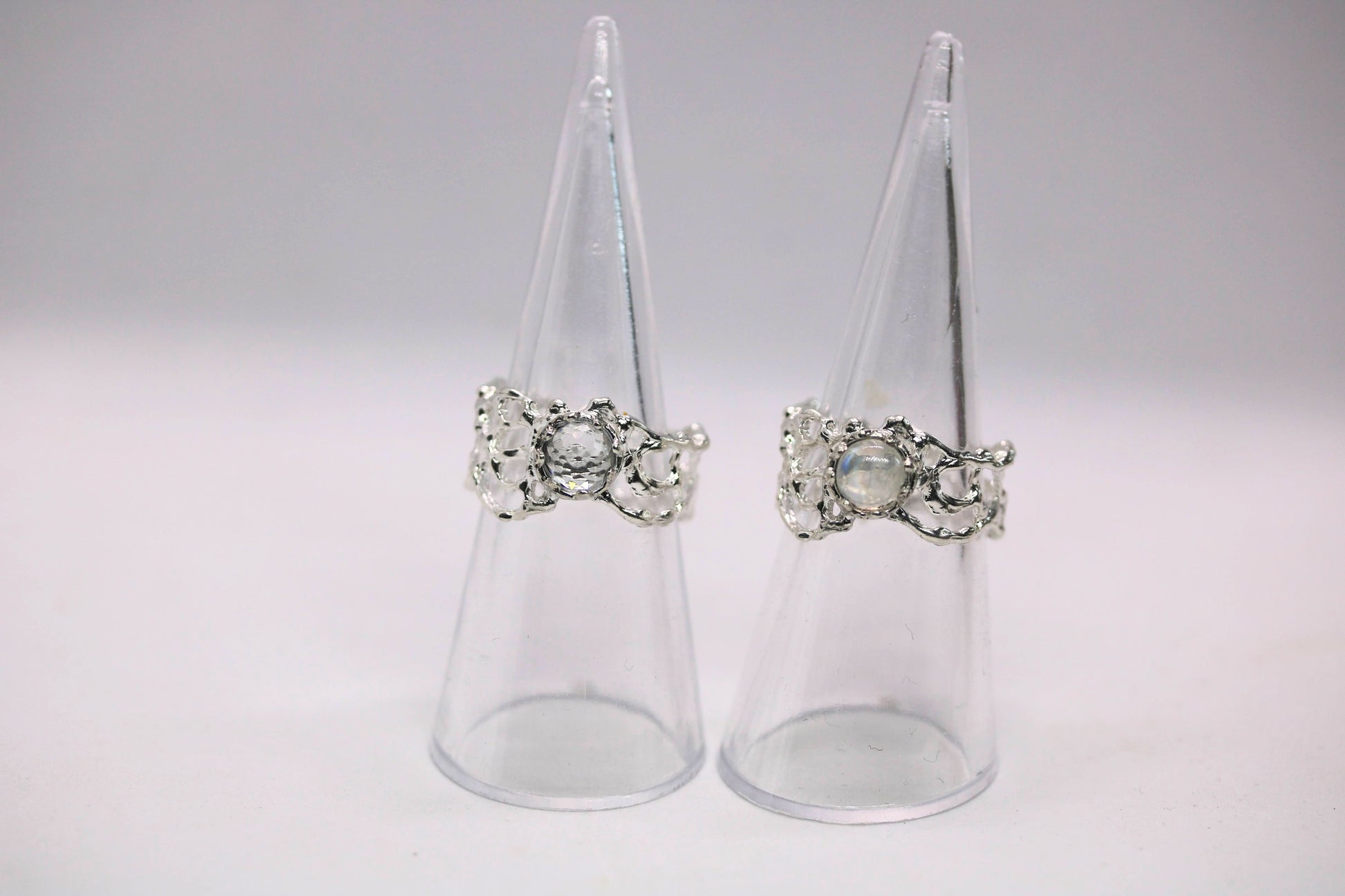 white topaz and moonstone silver rings