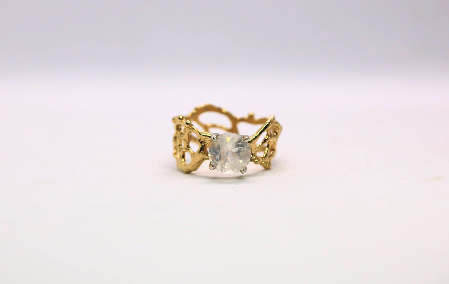 rainbow moonstone gold statement ring
