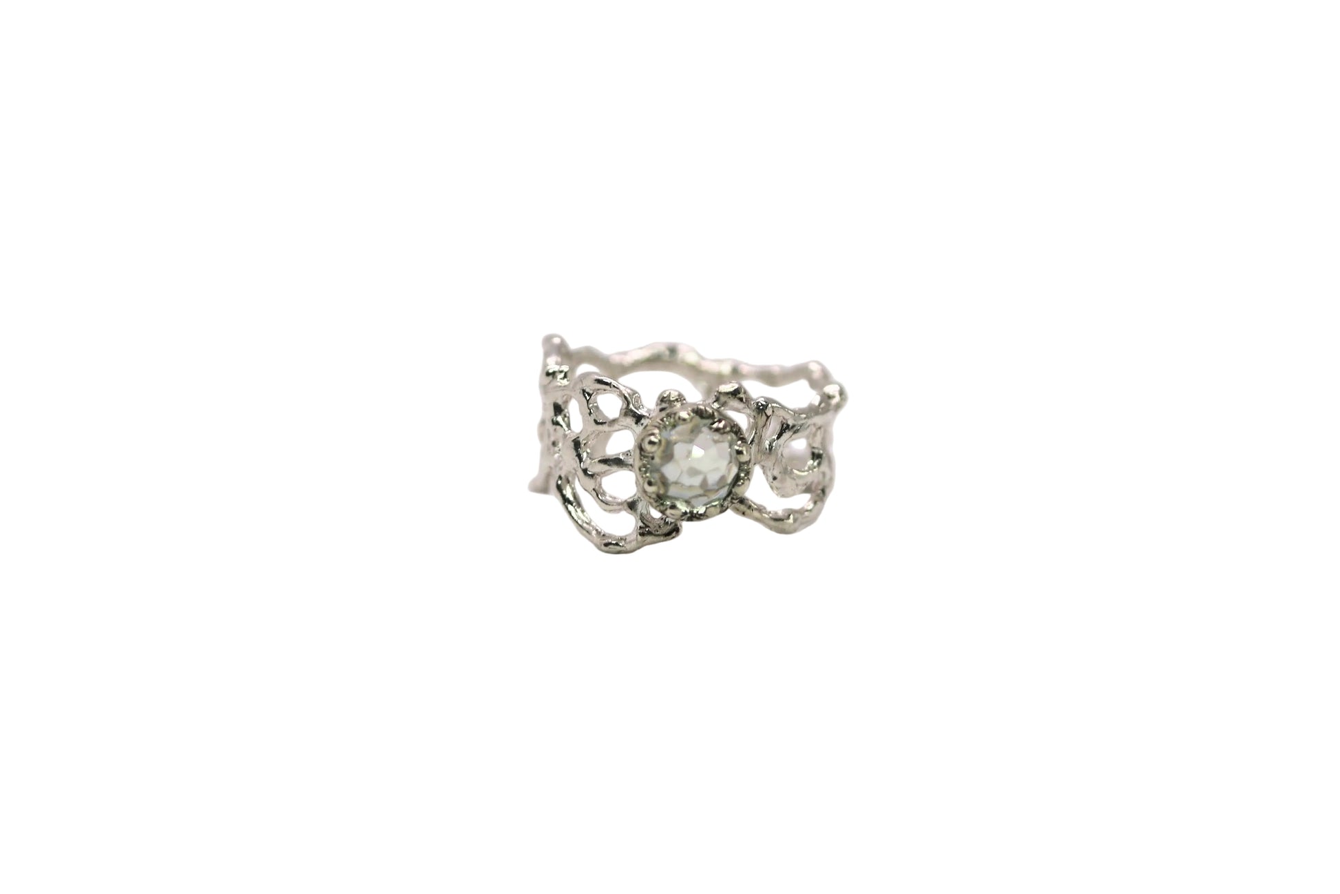 Green amethyst silver statement ring