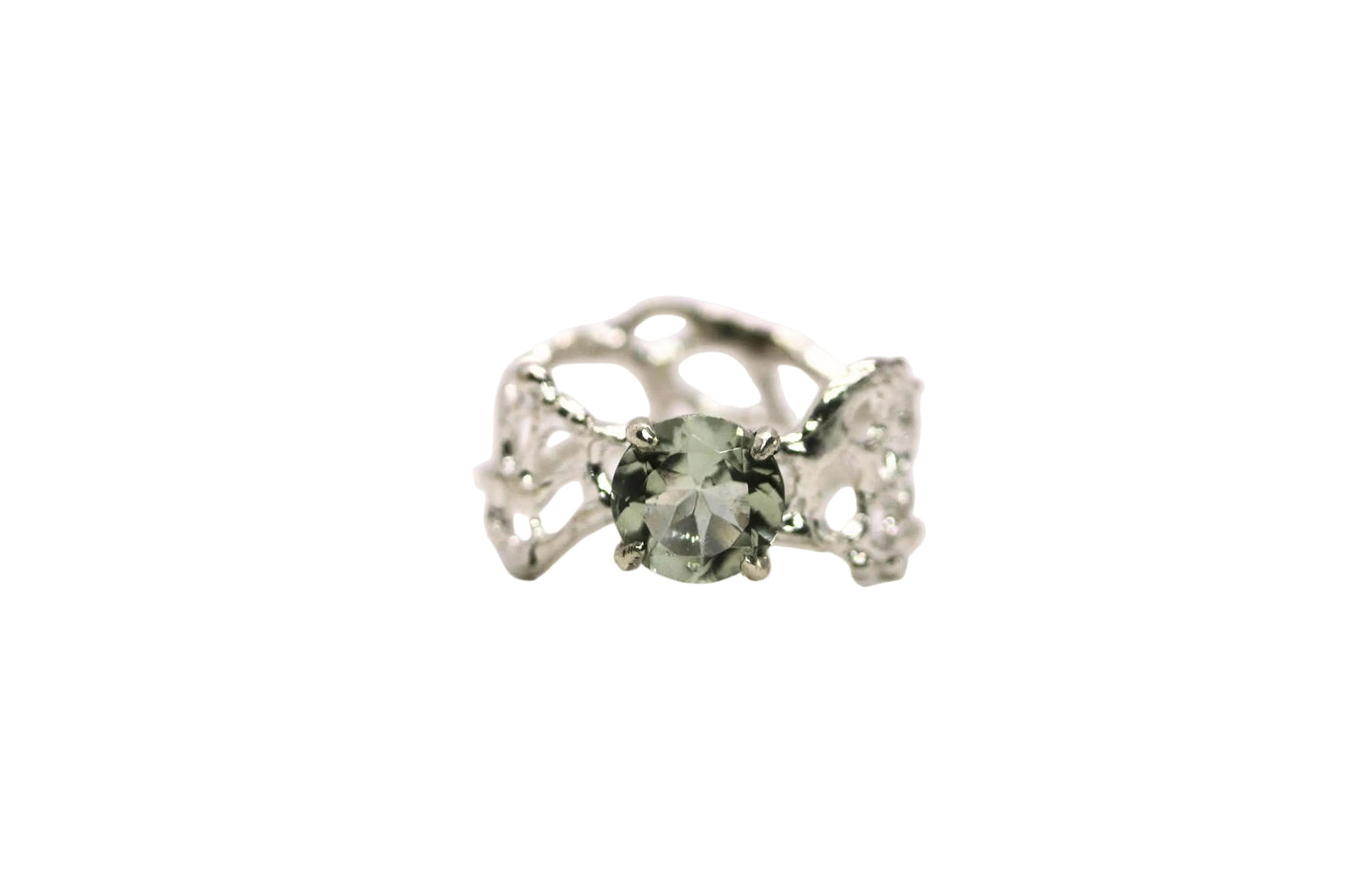 green amethyst solitaire silver ring