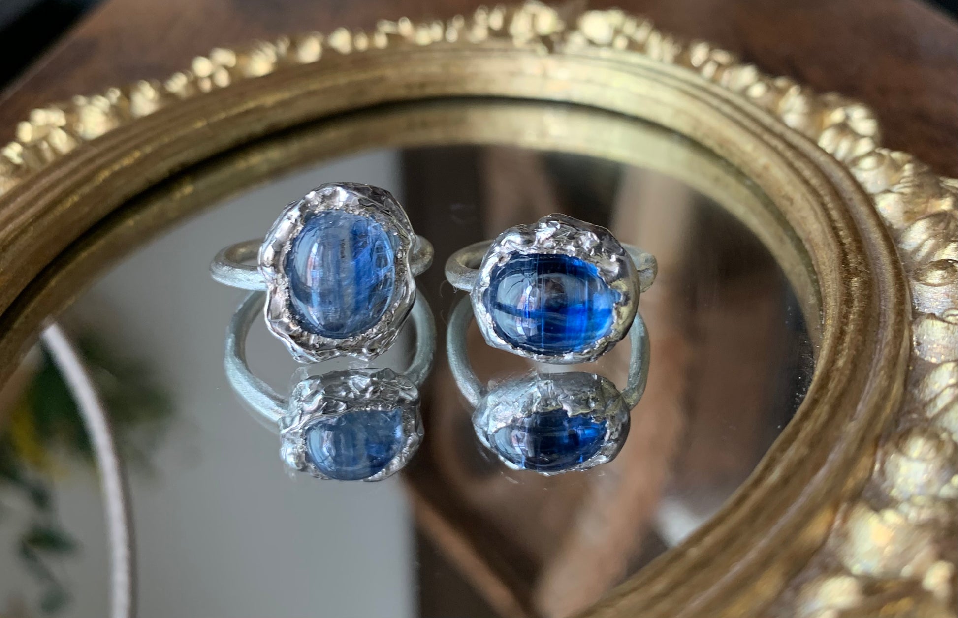 silver kyanite rings