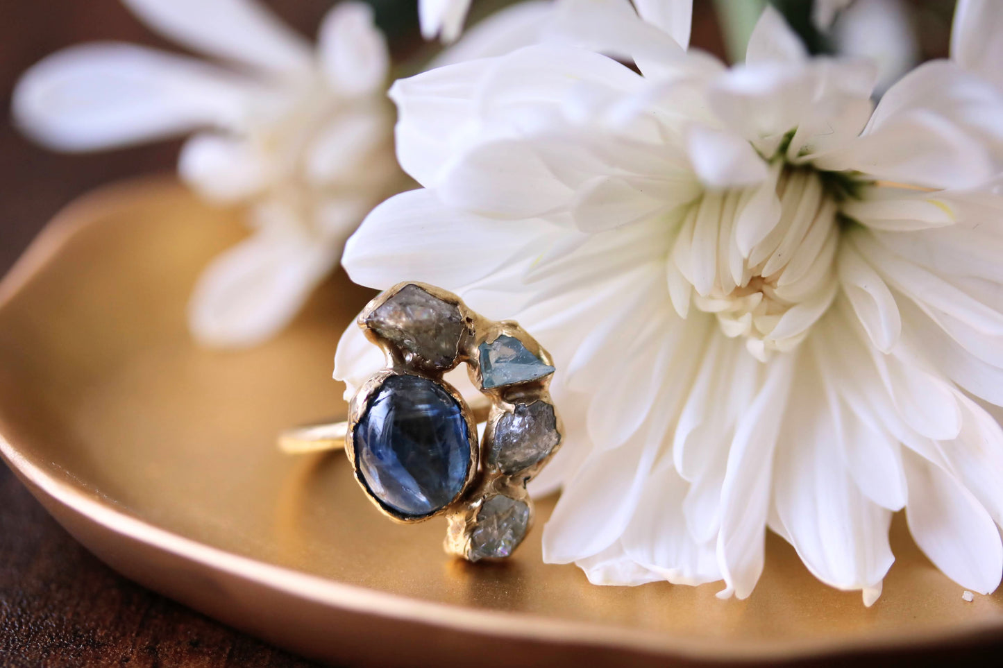 kyanite and zircon ring