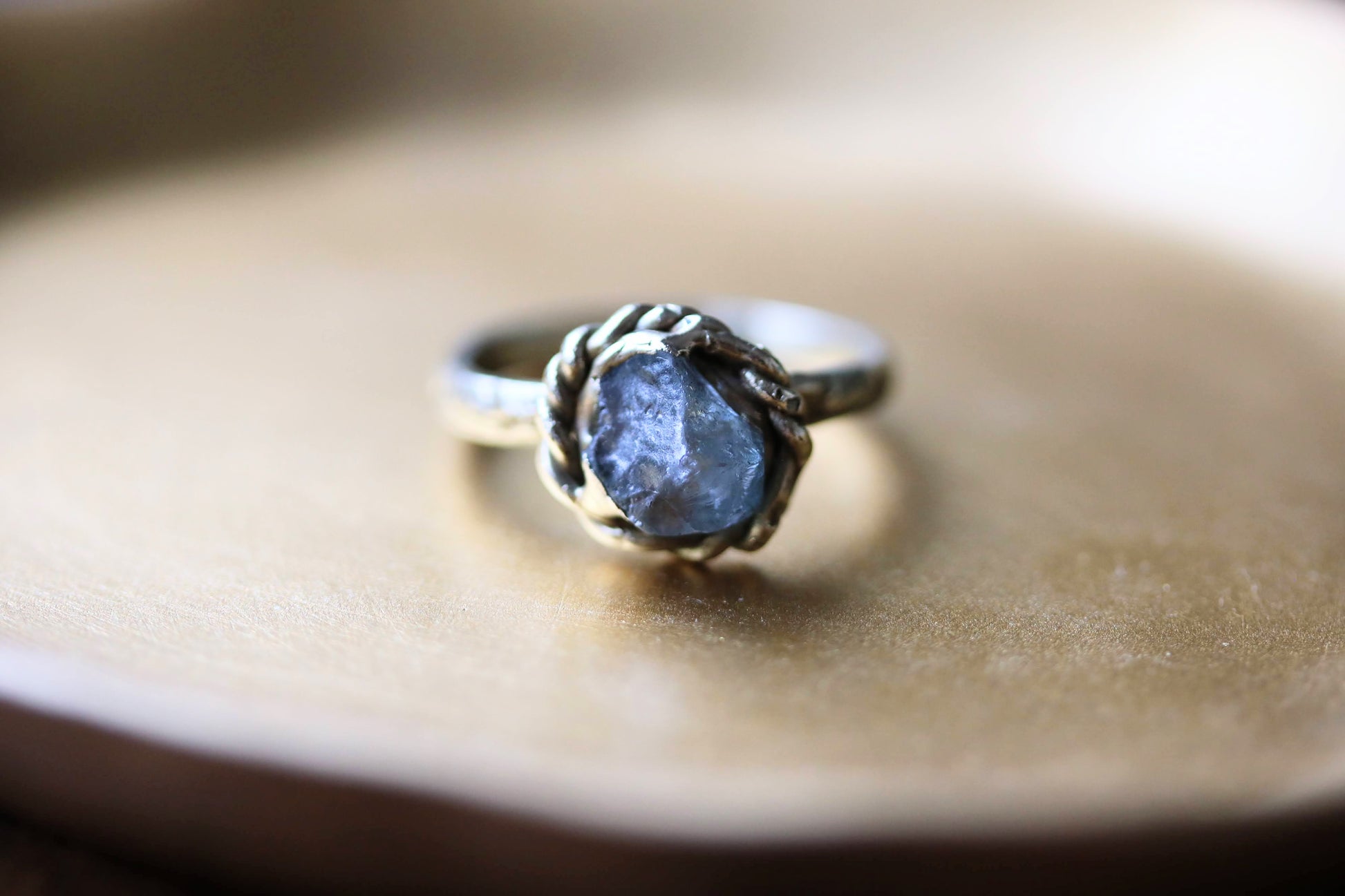 one of a kind raw aquamarine ring