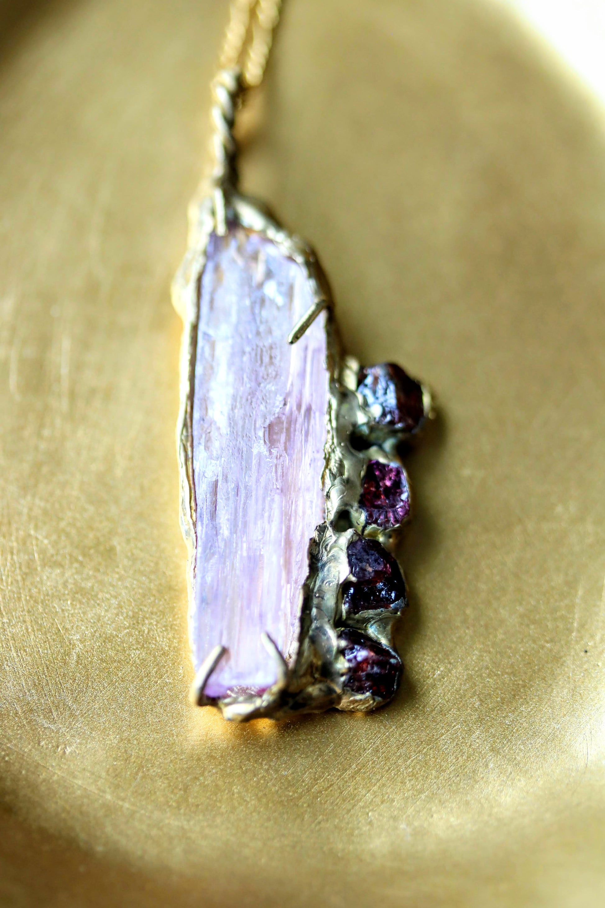 kunzite with red spinel necklace