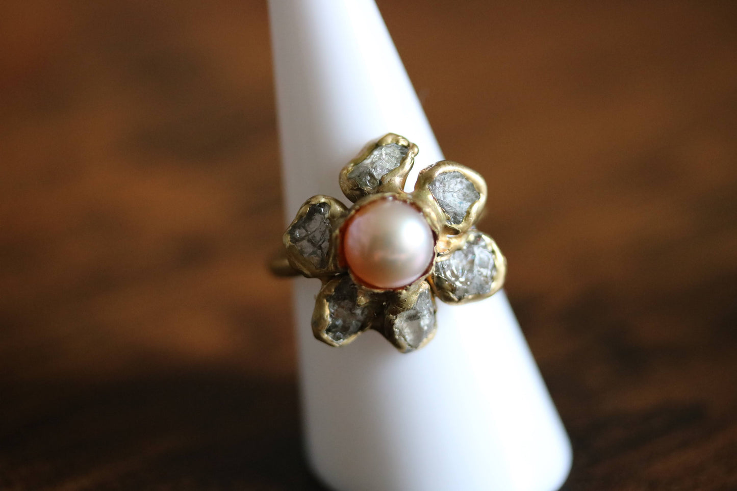 Sapphire Pearl Flower Ring