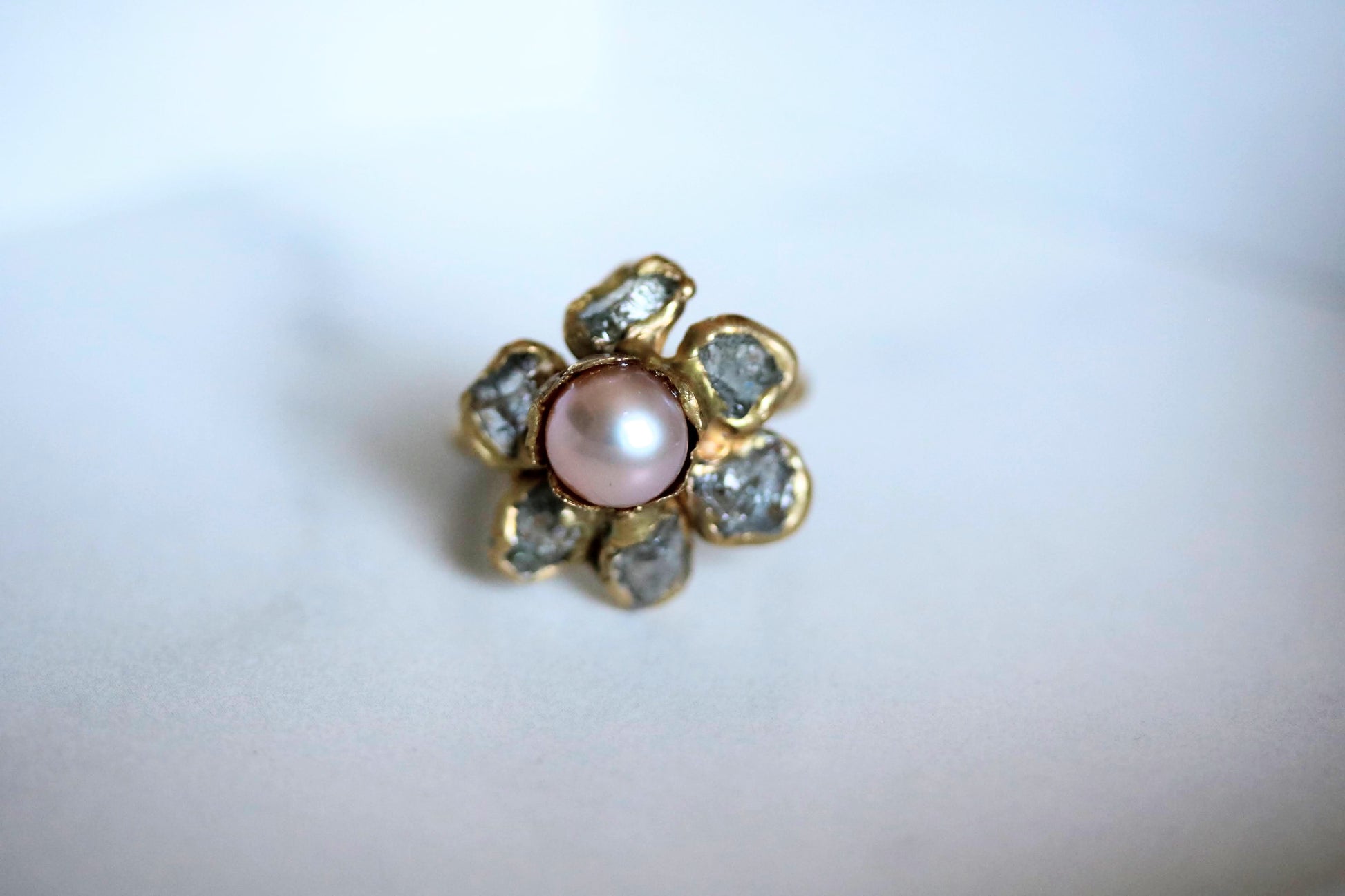 pink pearl sapphire flower ring