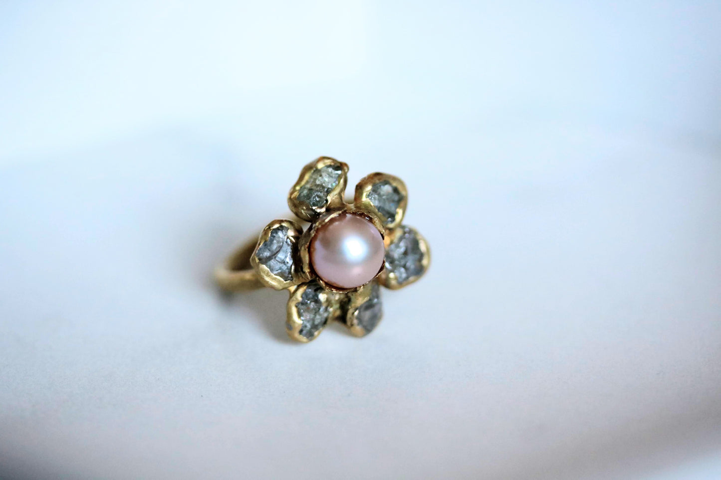 Sapphire Pearl Flower Ring