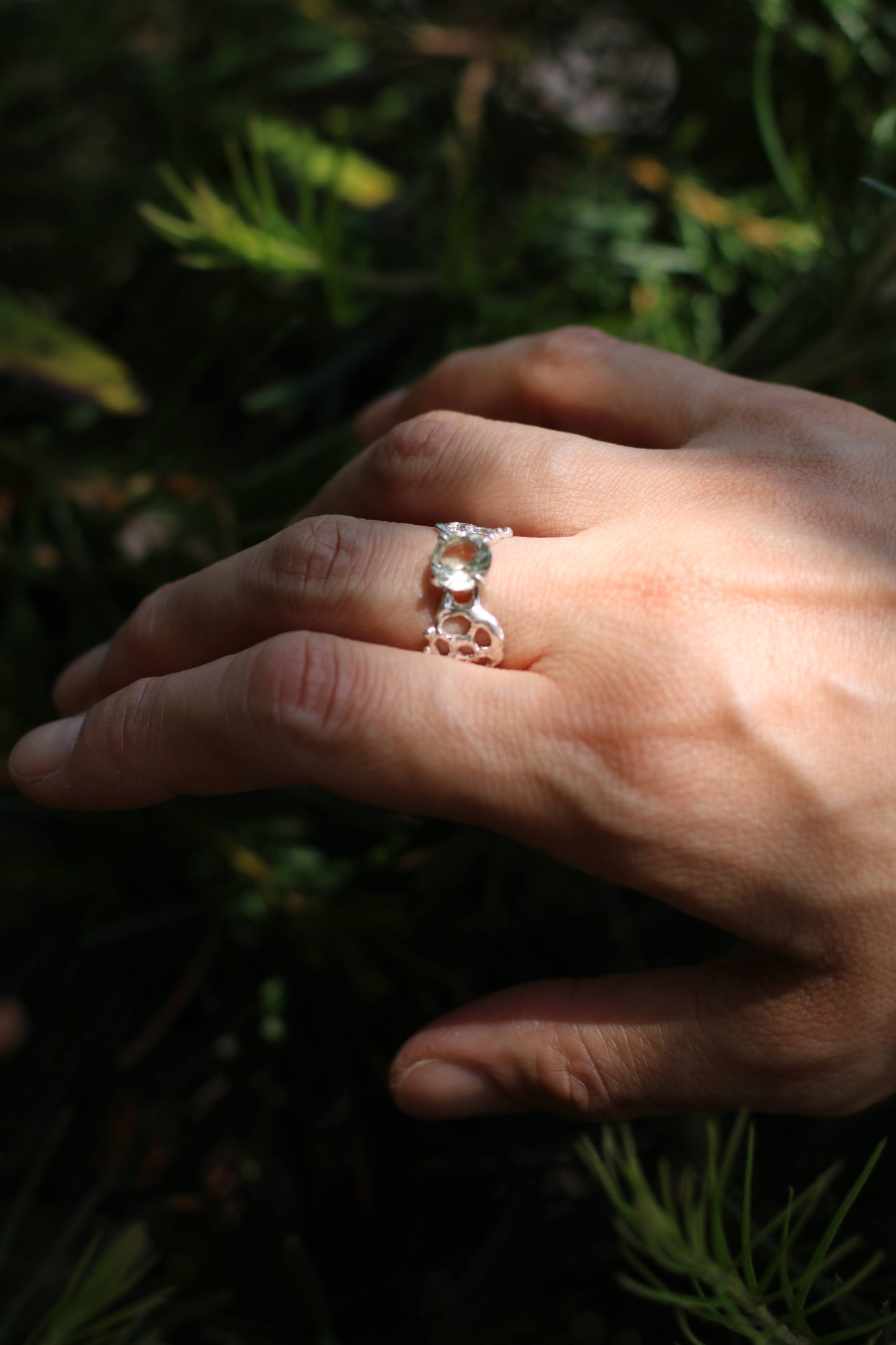 green amethyst silver statement ring