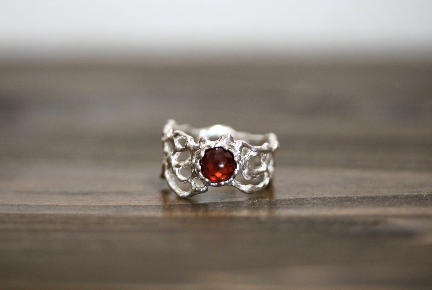 Almandine garnet silver ring