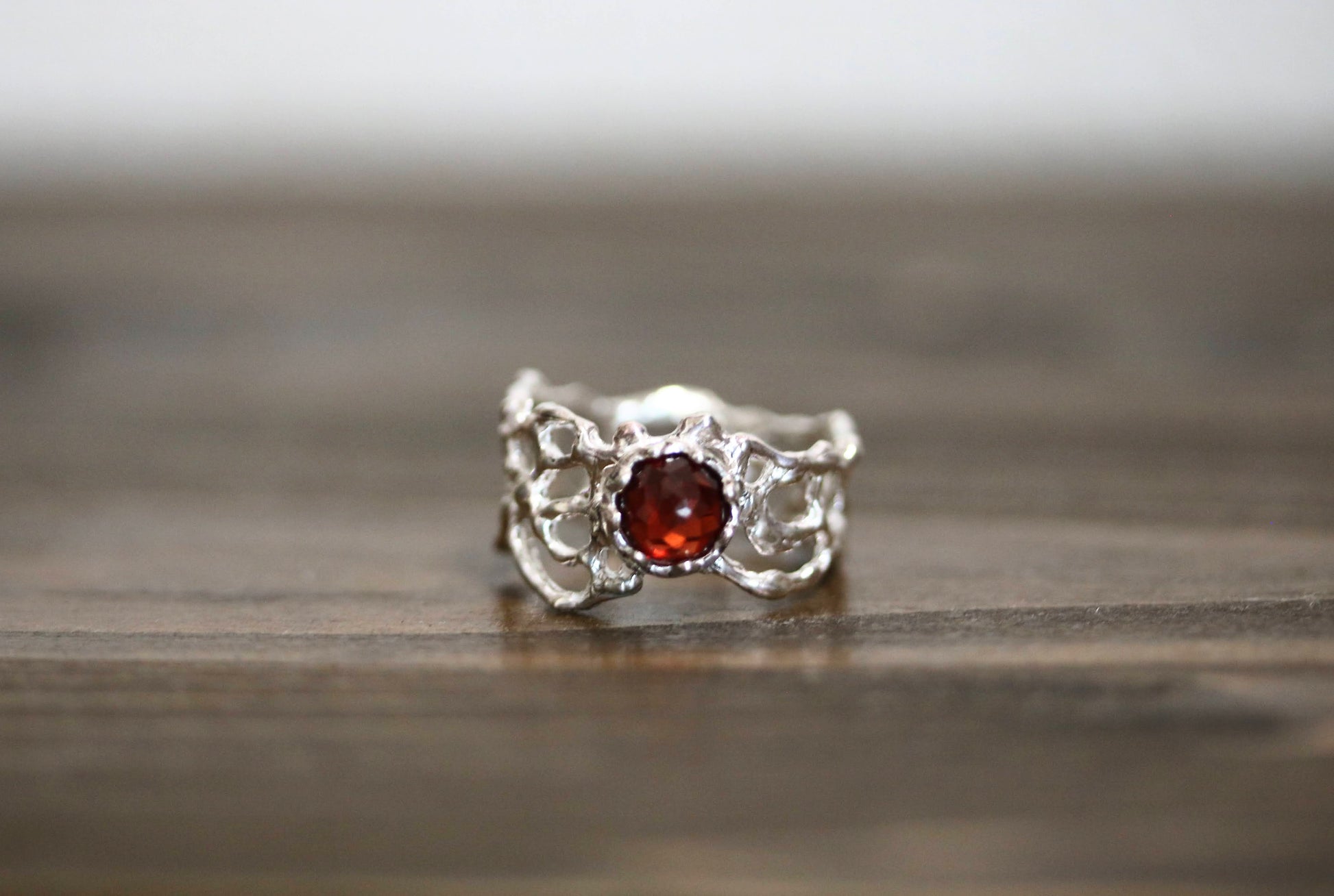 Almandine garnet silver ring