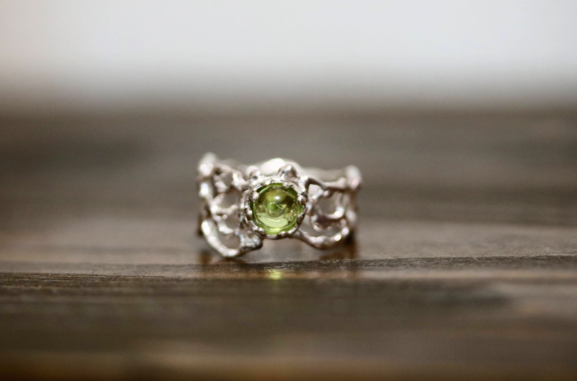 unique silver statement ring with peridot