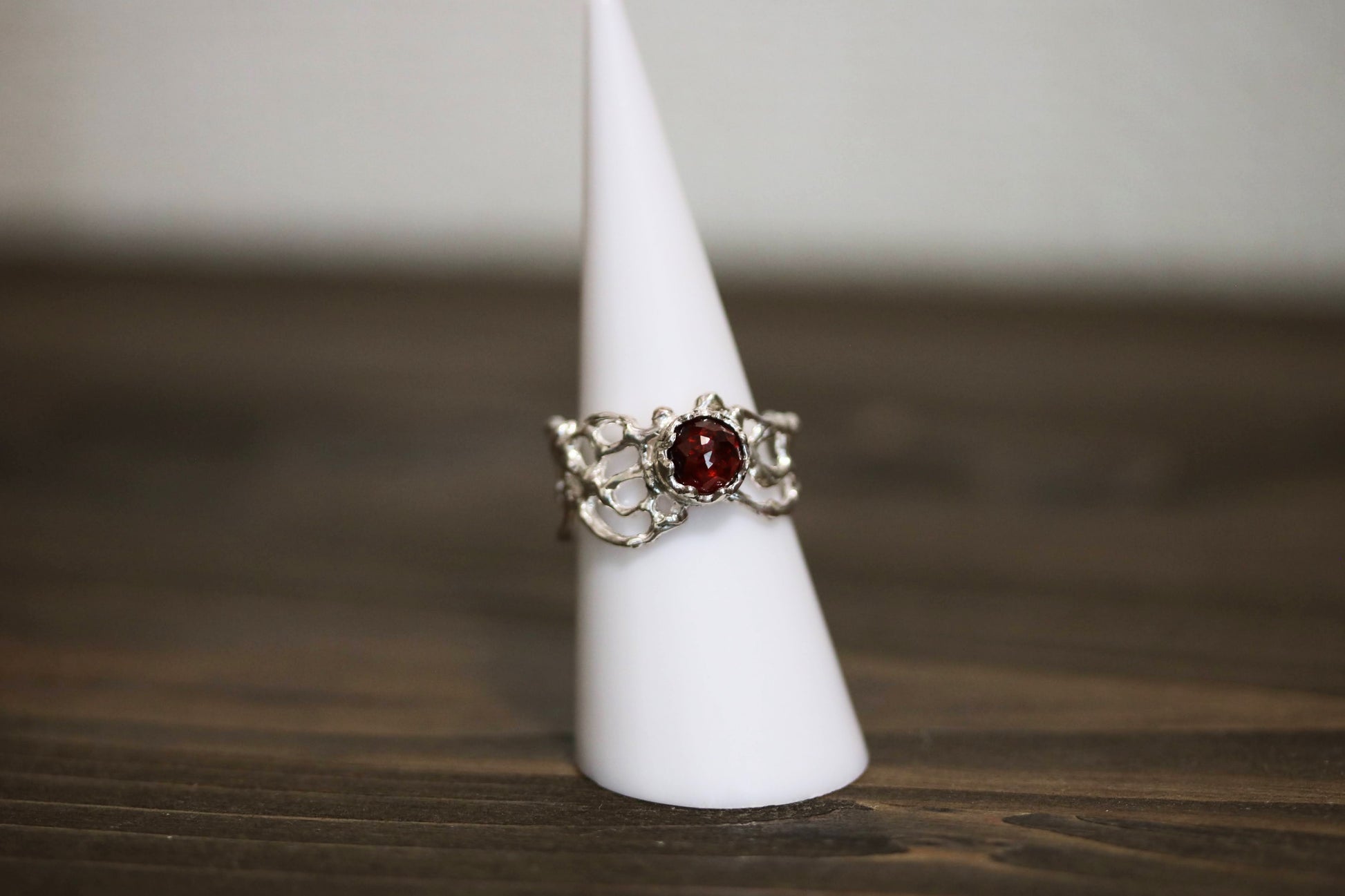 faceted almandine garnet ring 