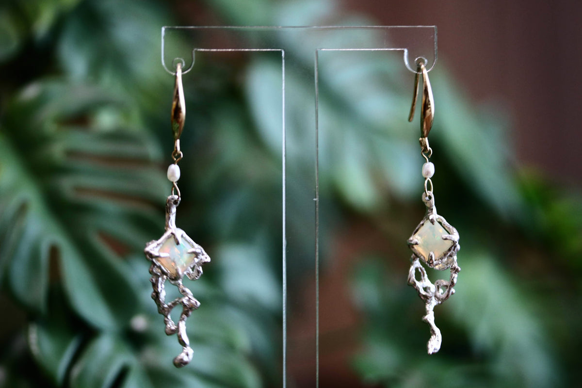 Opal Silver x Gold Mix Drop Earrings