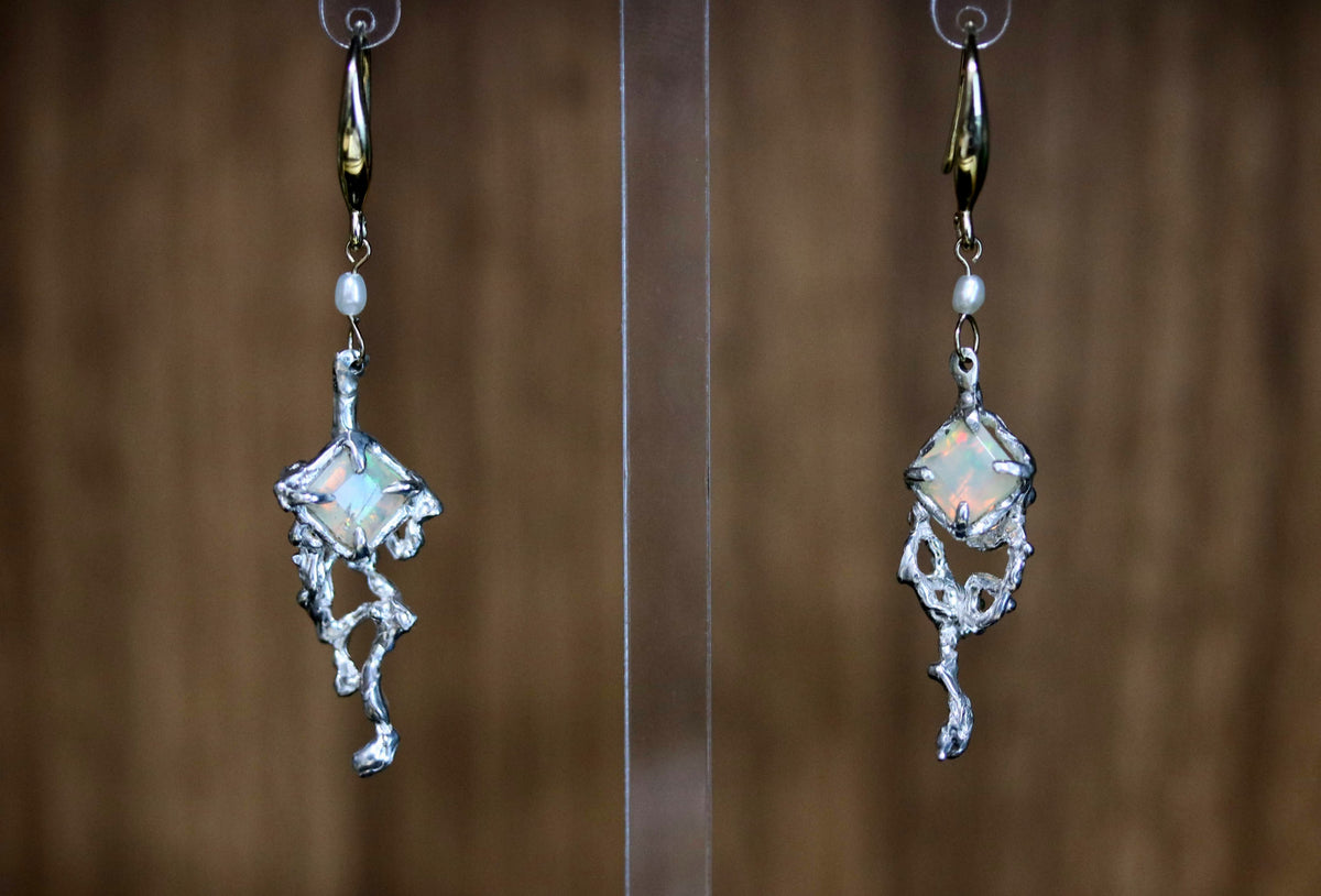 Opal Silver x Gold Mix Drop Earrings