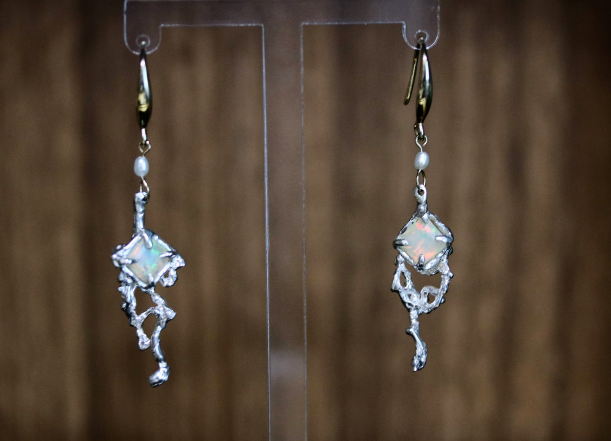 Opal Silver x Gold Mix Drop Earrings
