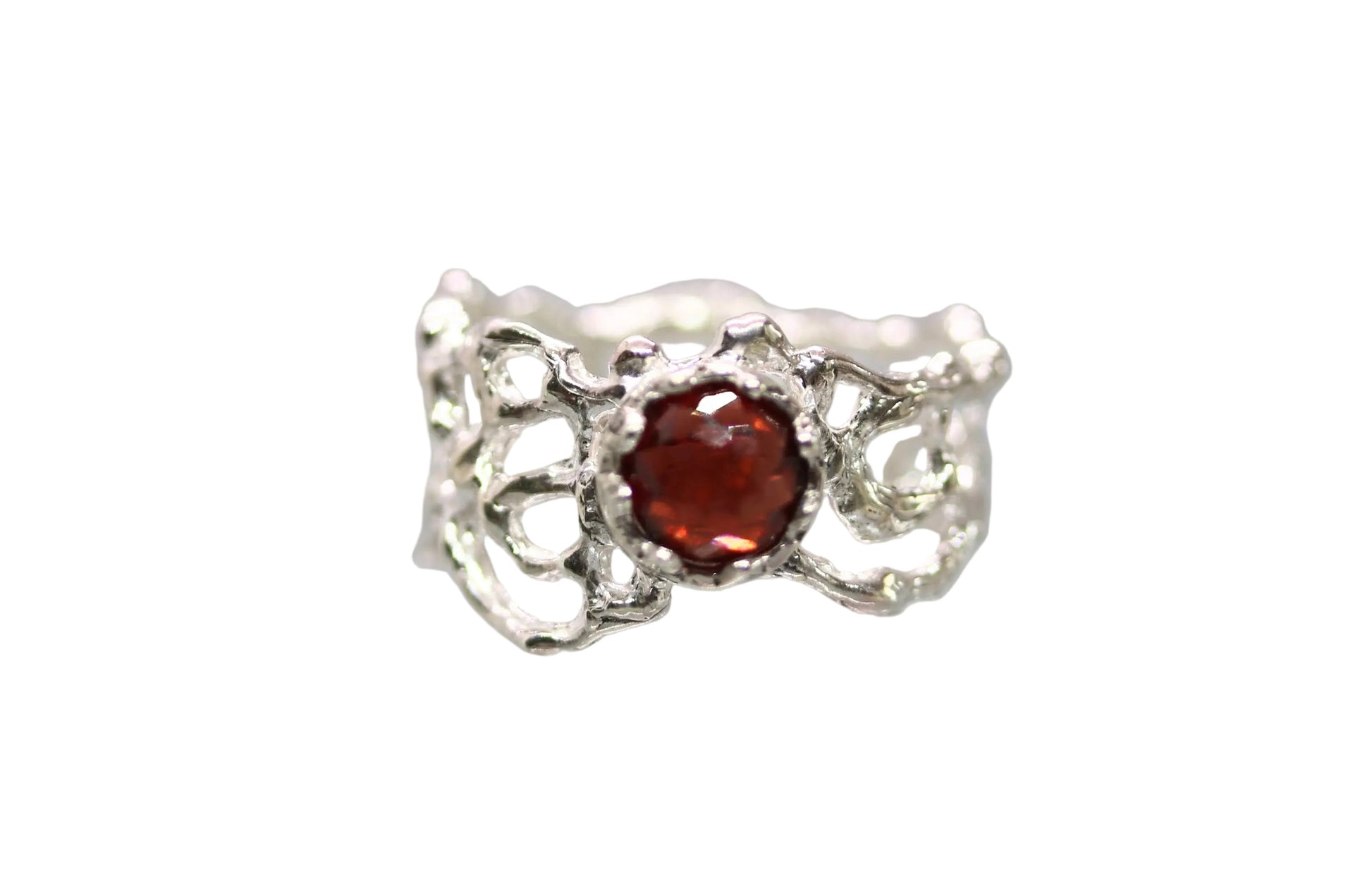 statement silver ring with garnet