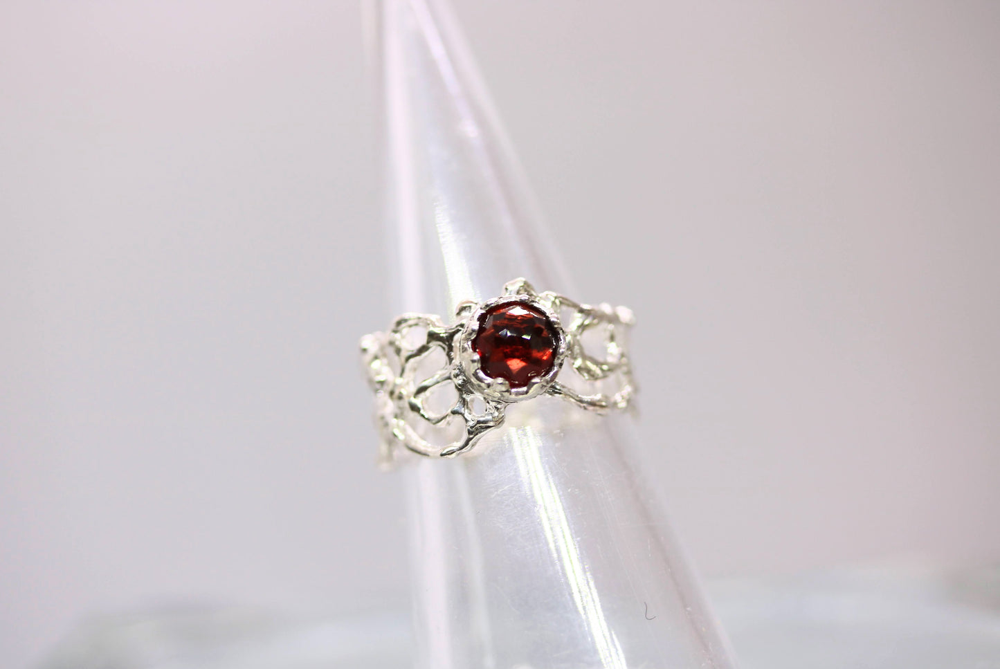 faceted almadine garnet silver ring