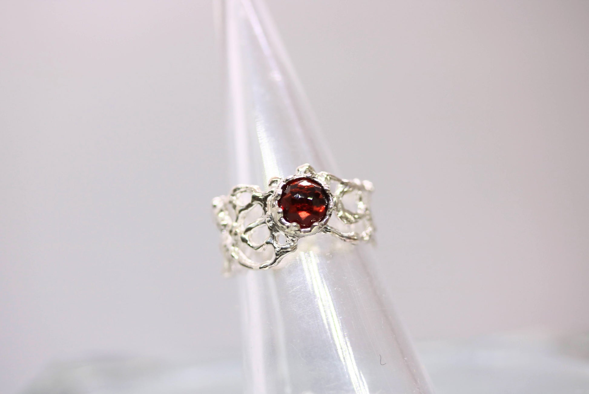 faceted almadine garnet silver ring