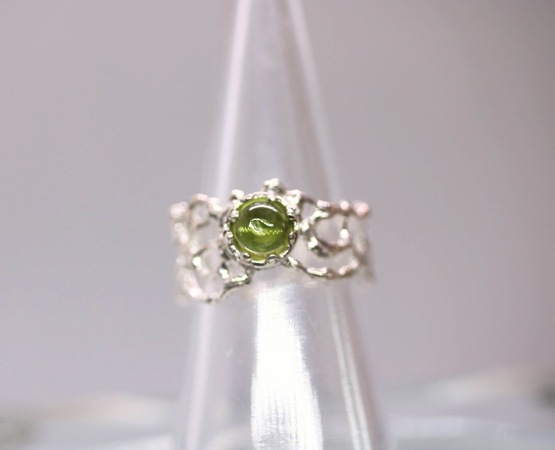 statement silver ring with peridot