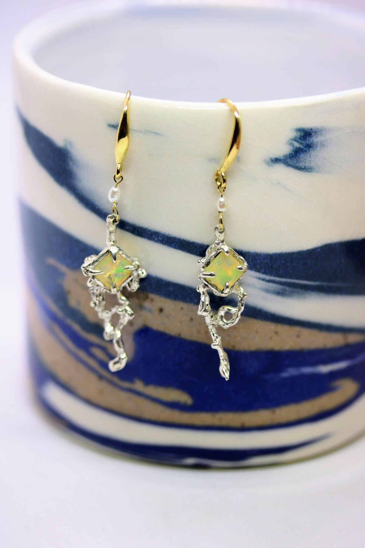 Opal Silver x Gold Mix Drop Earrings