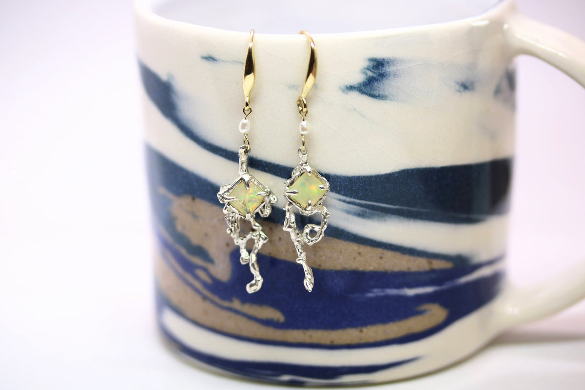 Opal Silver x Gold Mix Drop Earrings