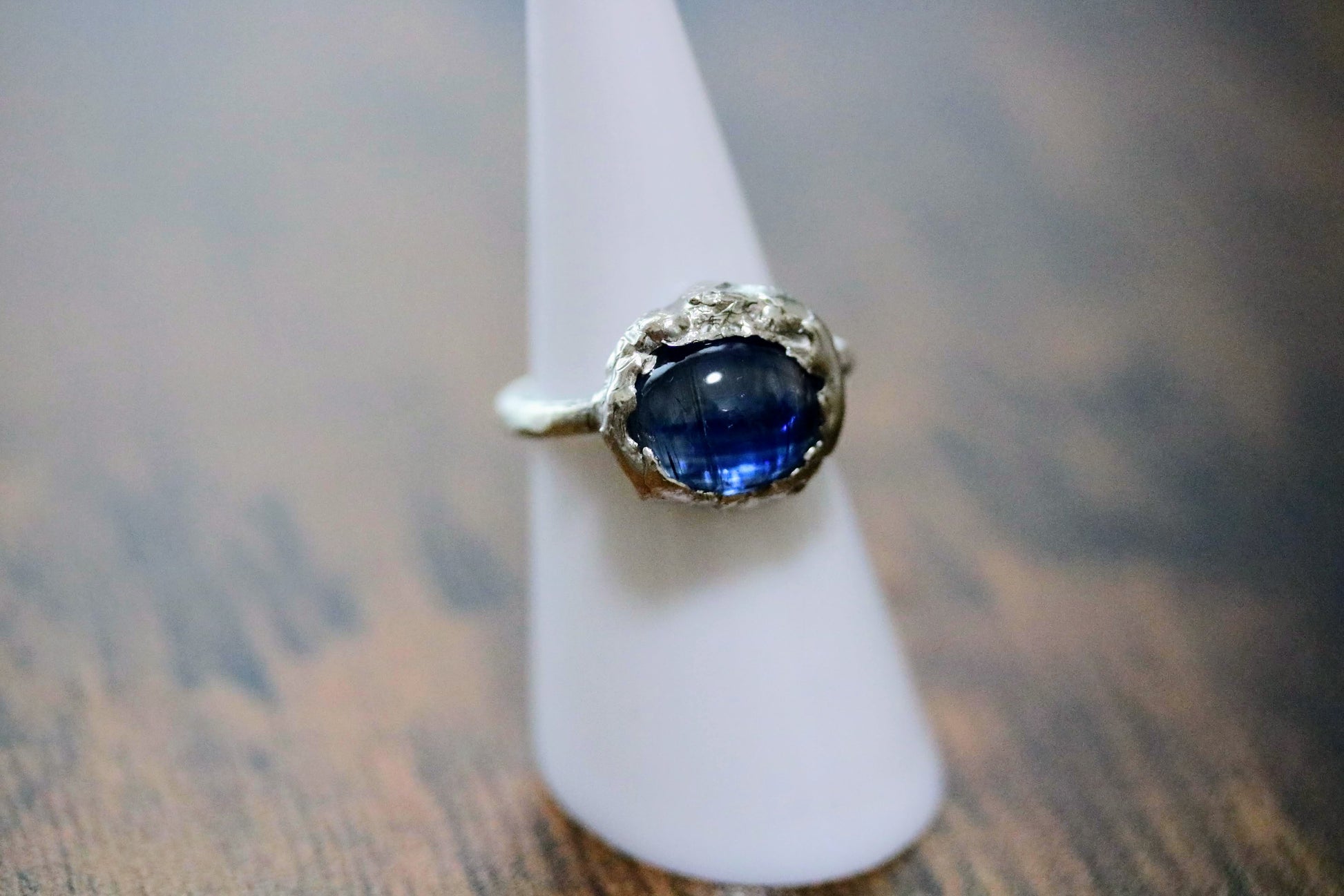 solitaire blue kyanite ring in silver