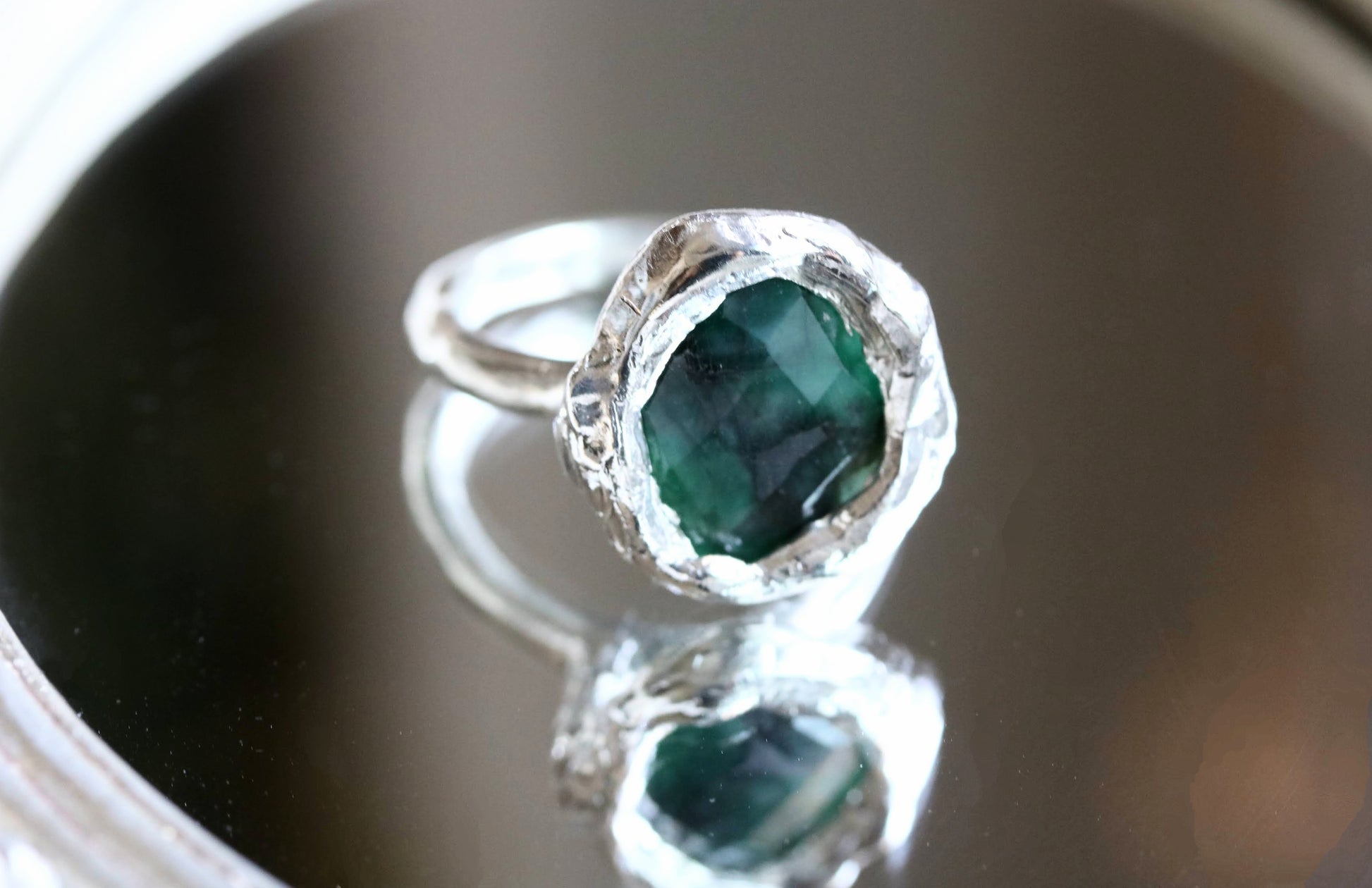 silver emerald ring in size 7.5
