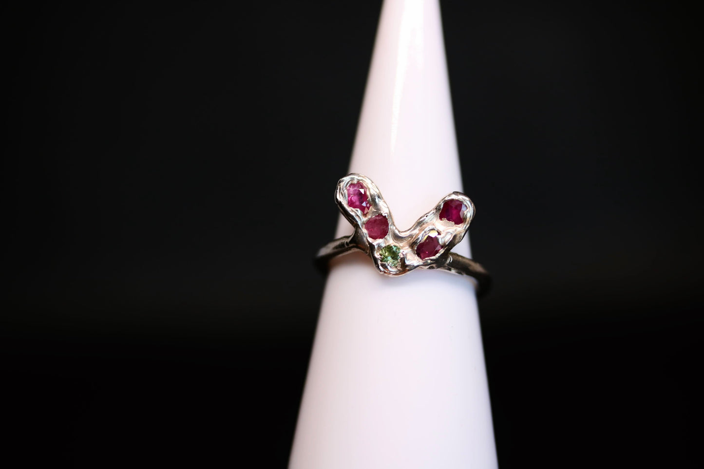 ruby and sapphire silver heart ring