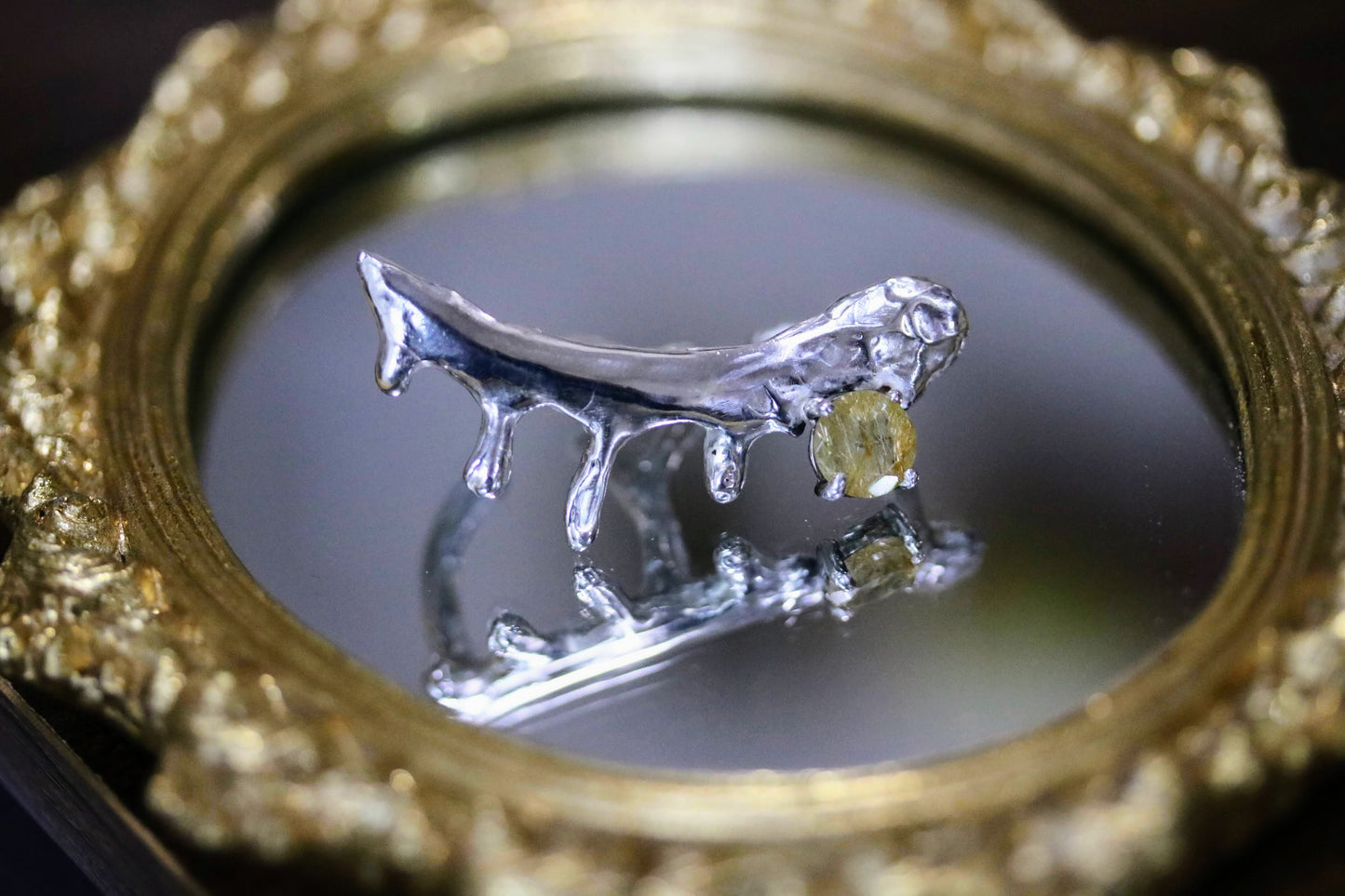 one of a kind rutilated double finger ring