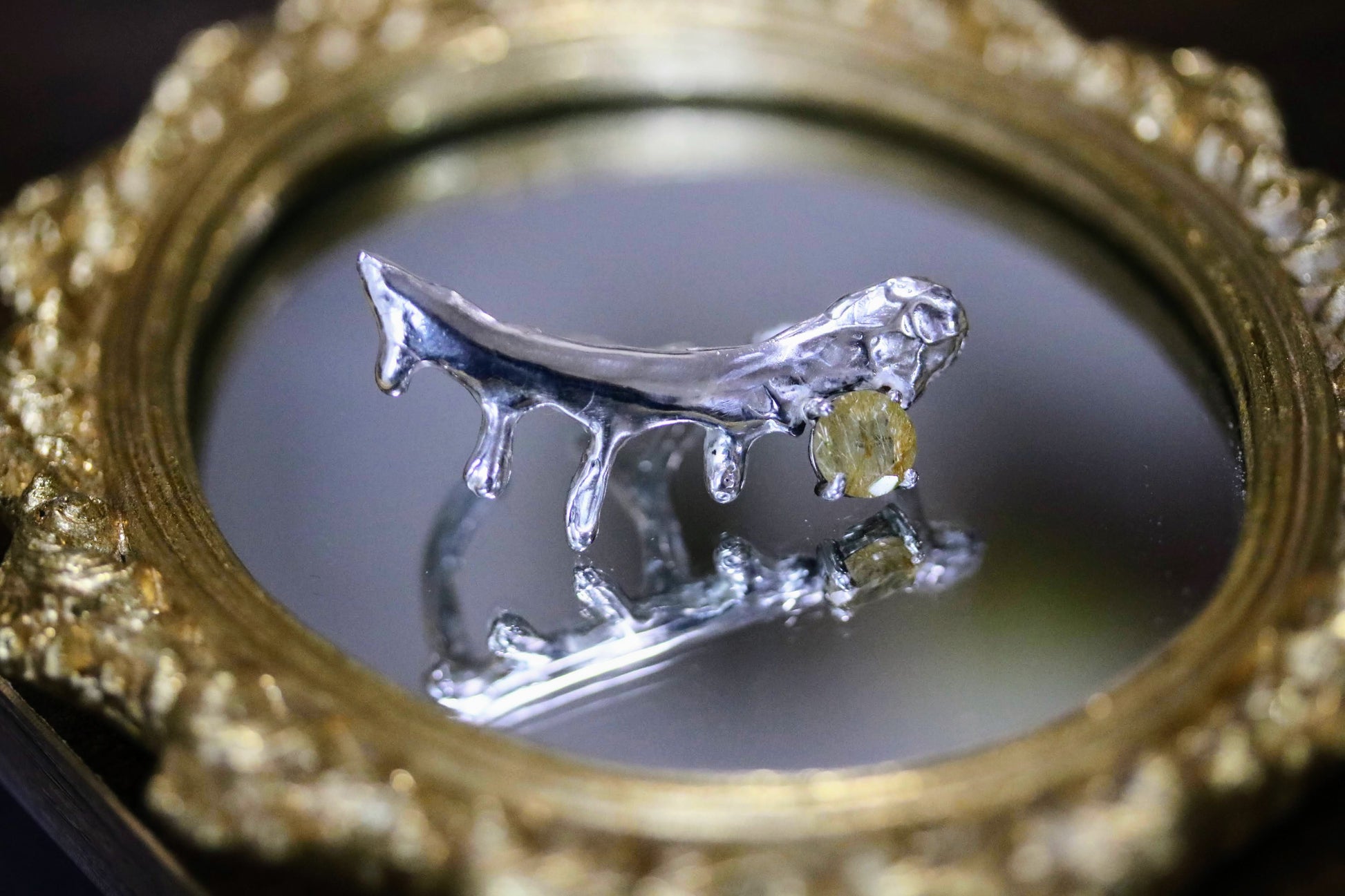 one of a kind rutilated double finger ring
