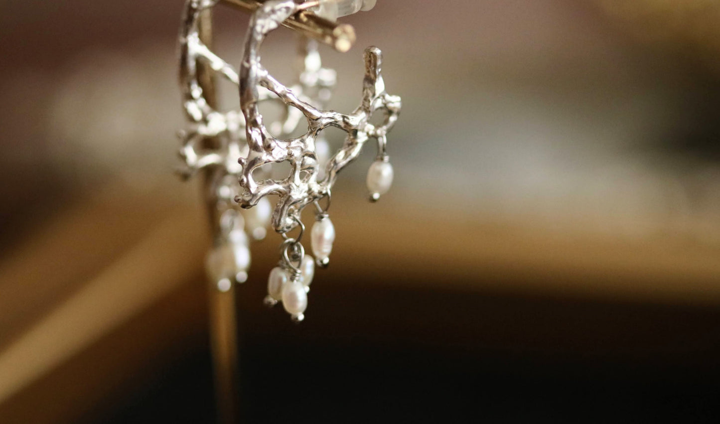 silver earrings with fresh pearls