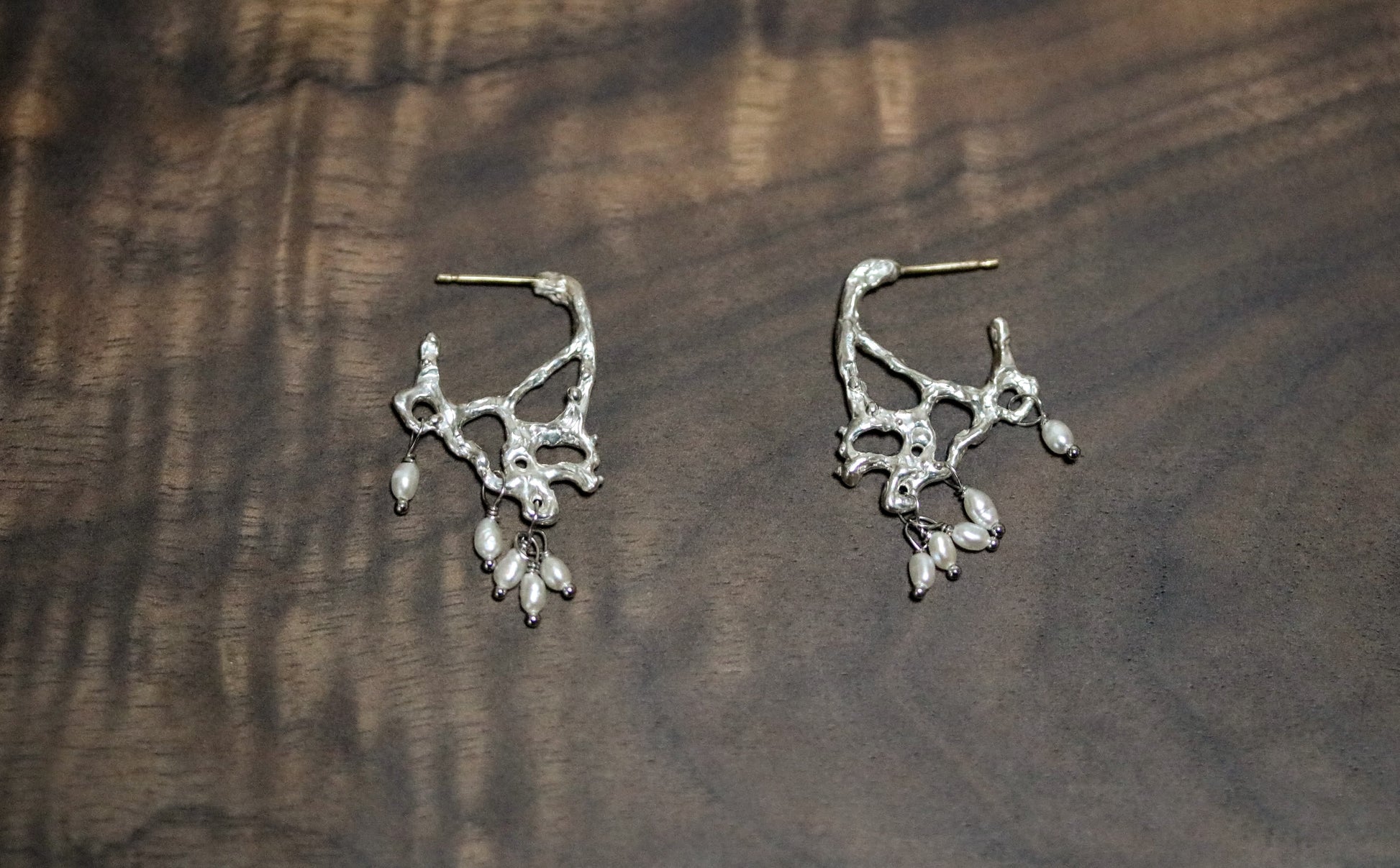 silver earrings with fresh pearls