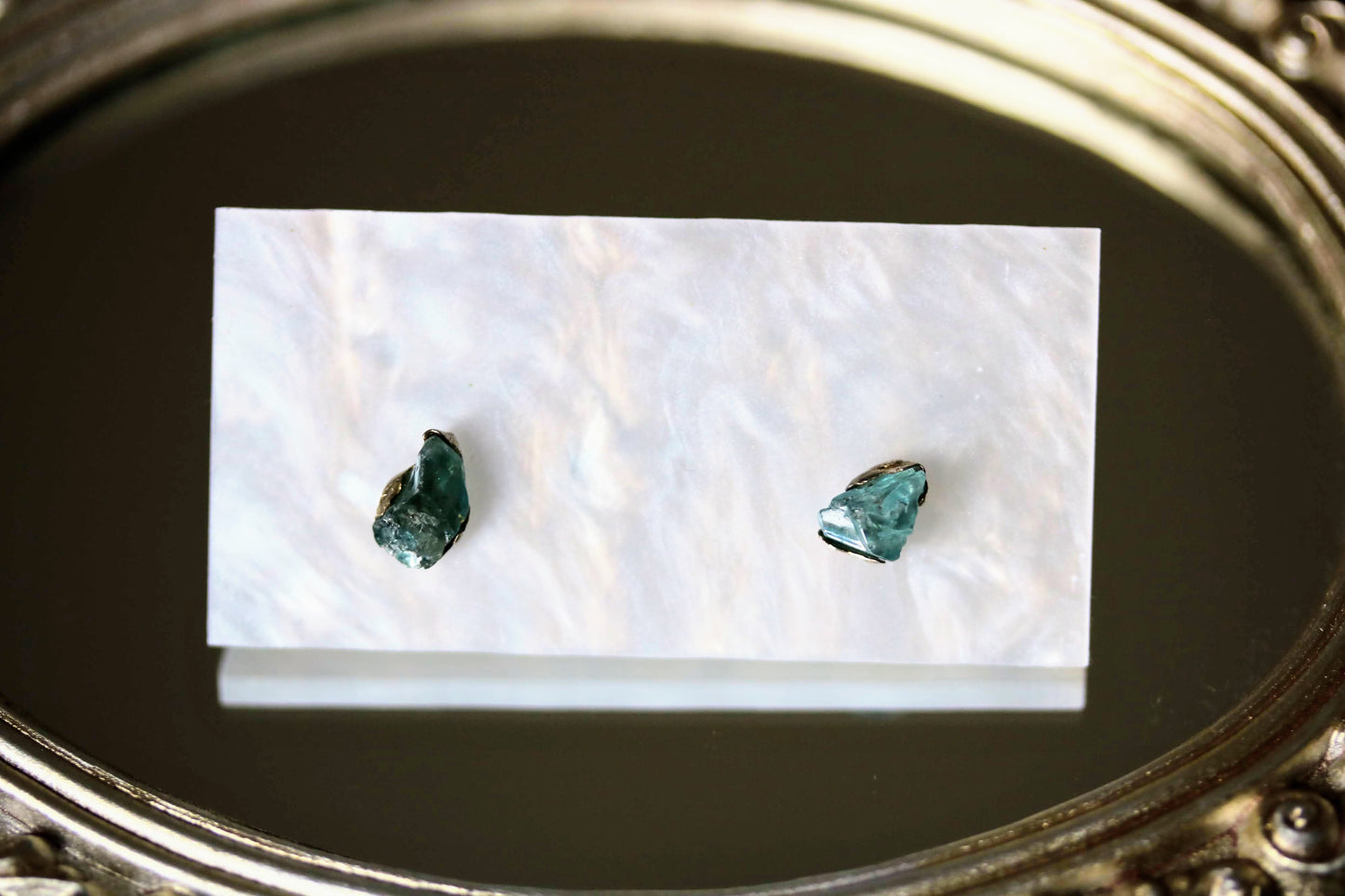 raw blue zircon mini stud earrings