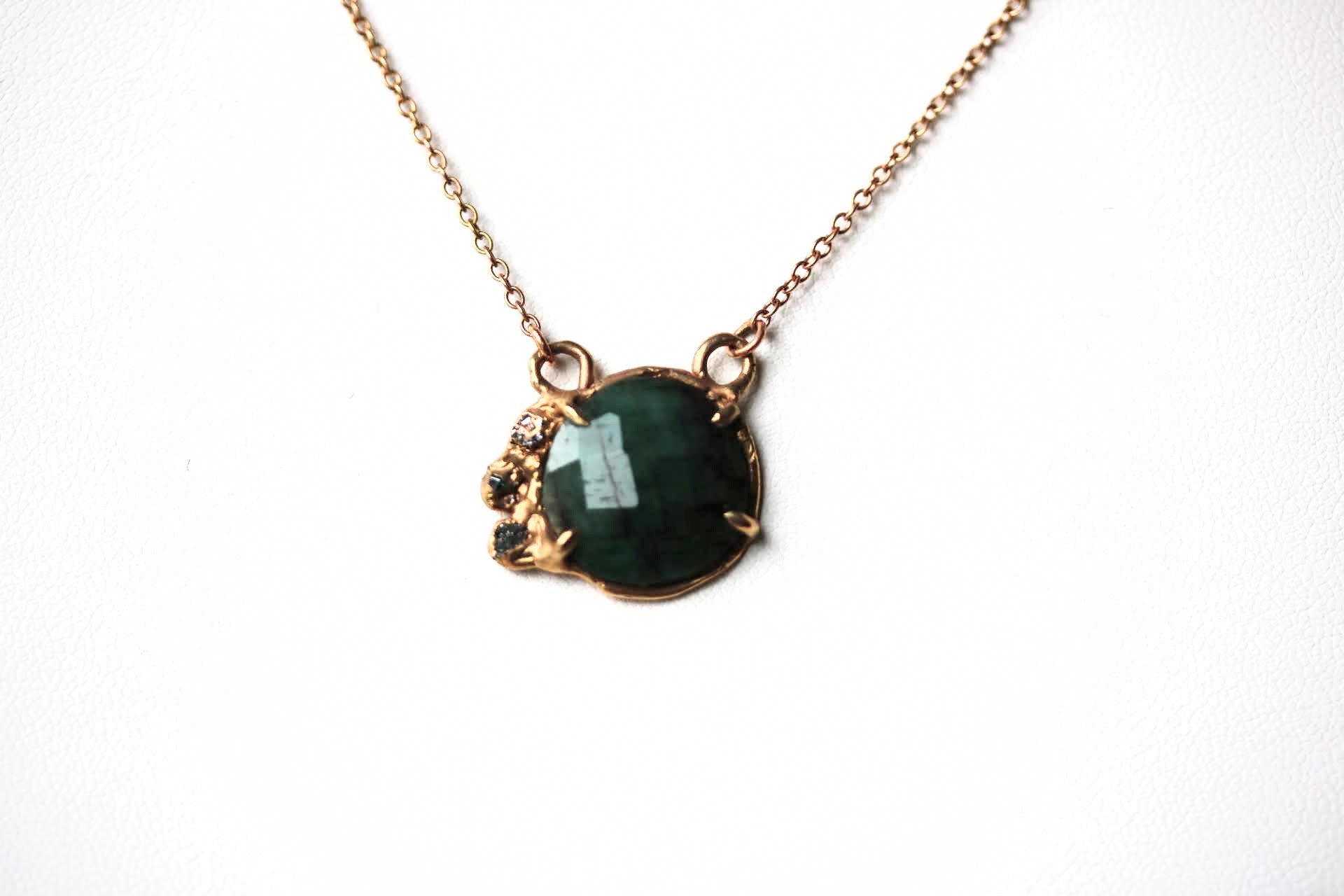 raw diamond emerald necklace