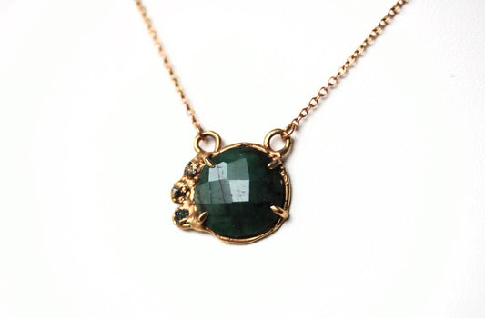 emerald gold raw diamond necklace