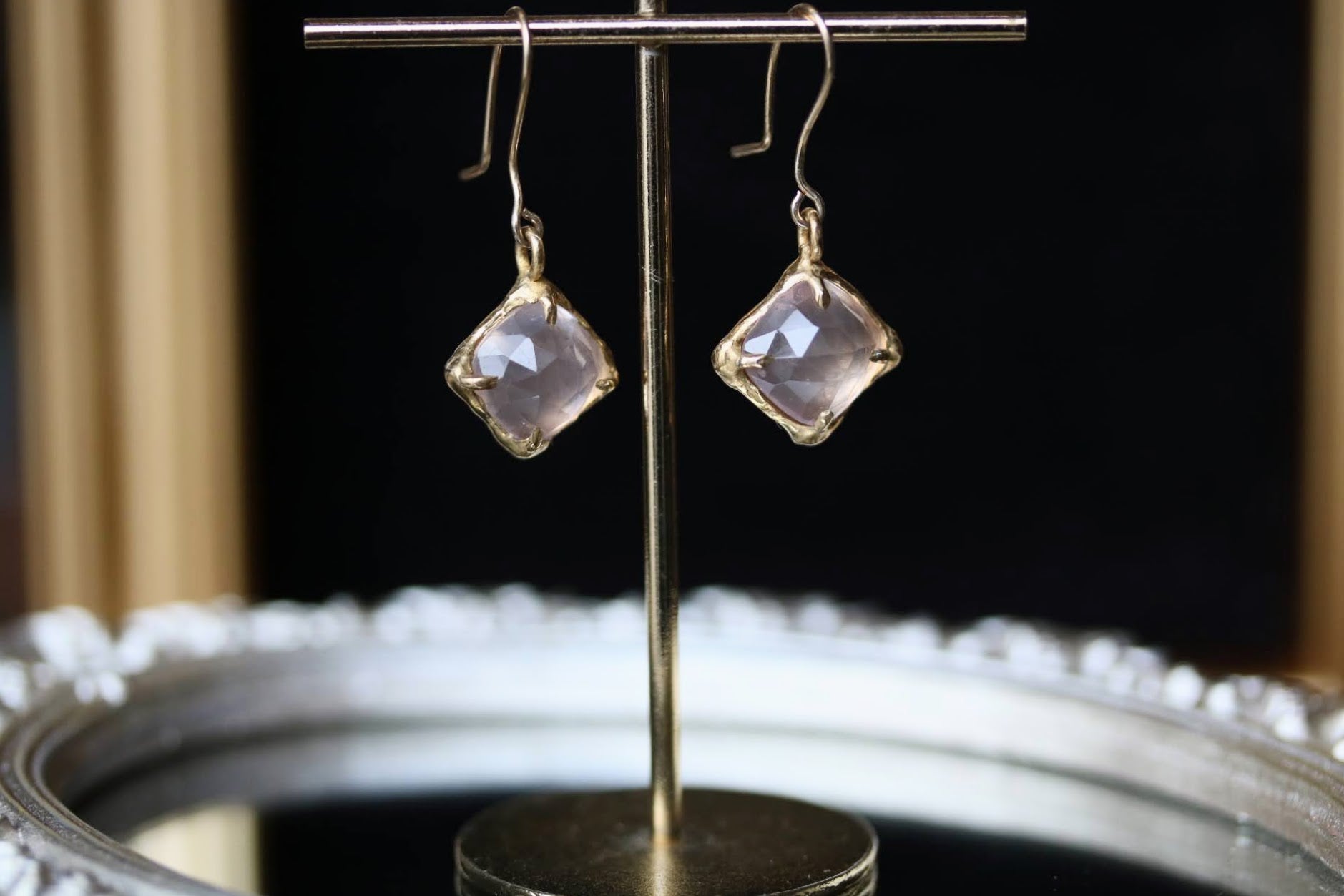 rose quartz drop earrings