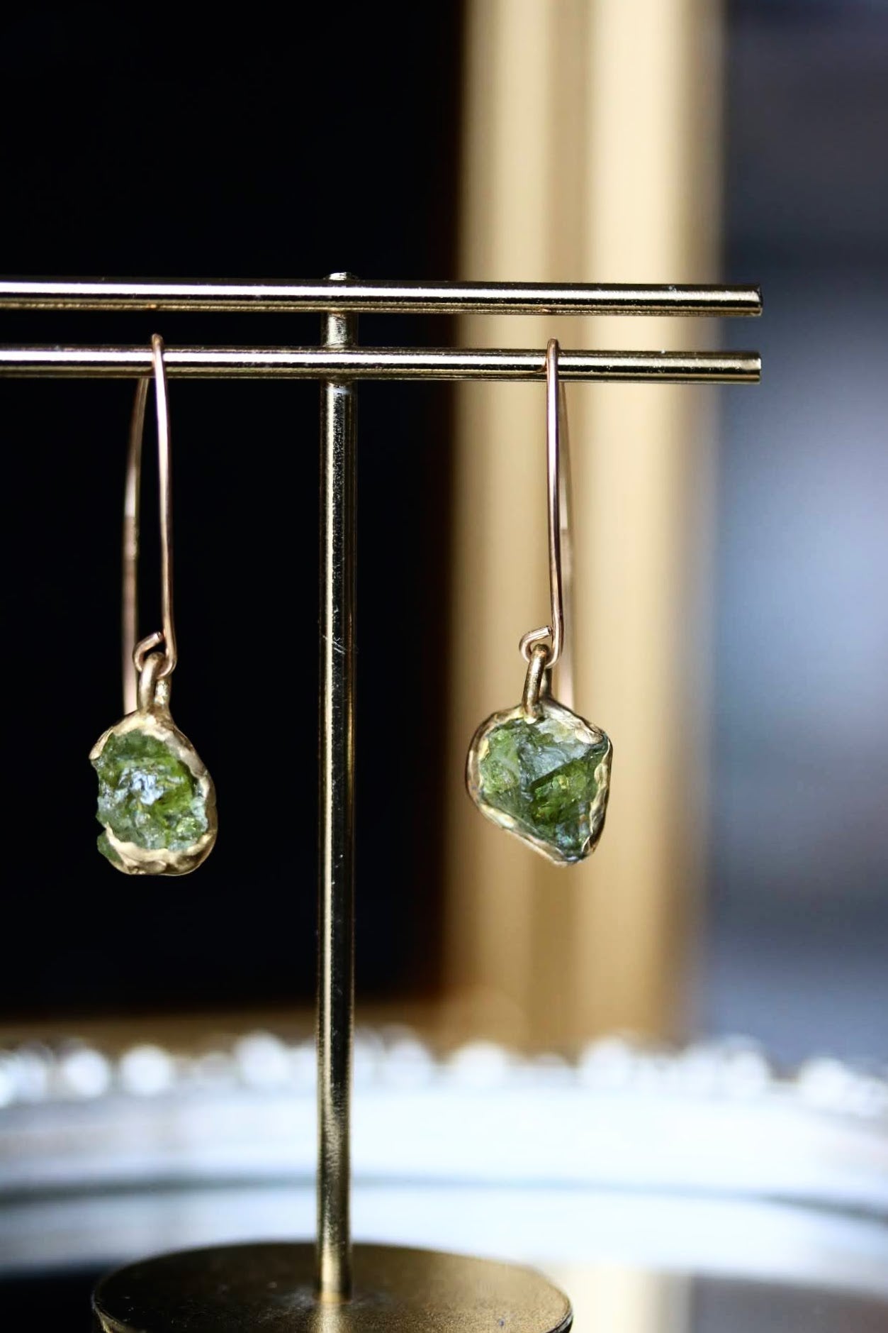 Raw Peridot Hook Earrings