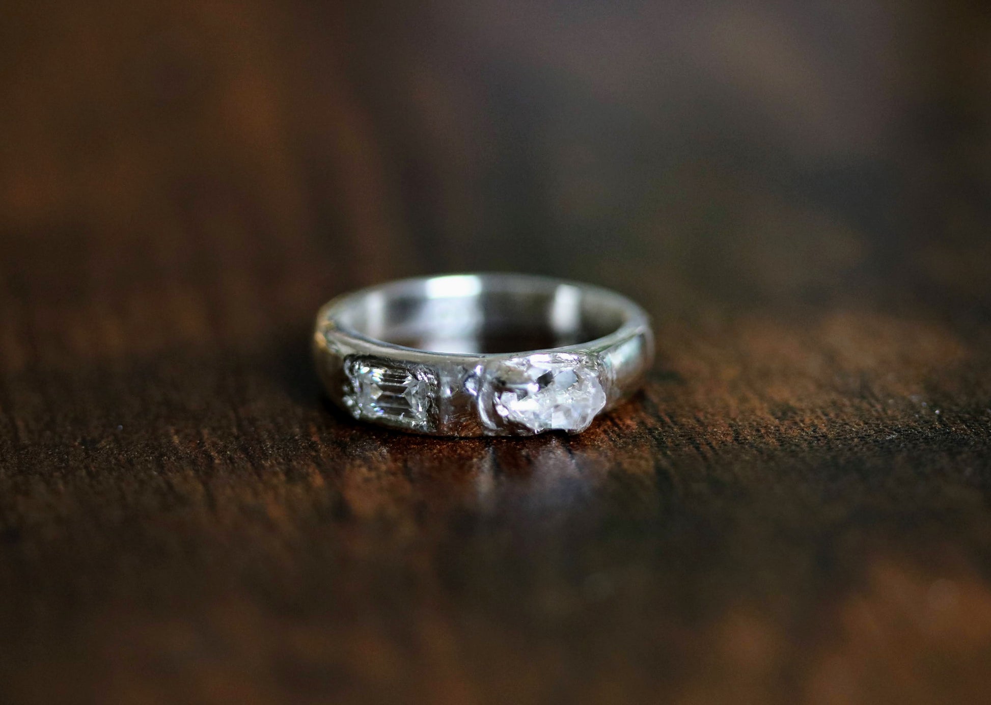 rough quartz and moissanite ring