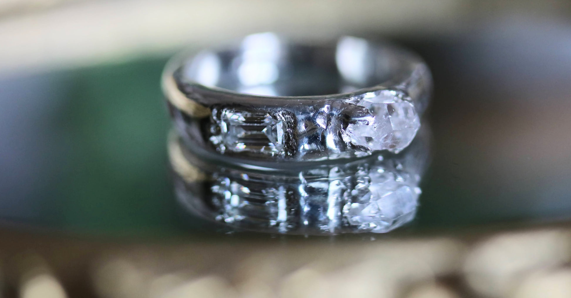 moissanite diamond herkimer diamond ring