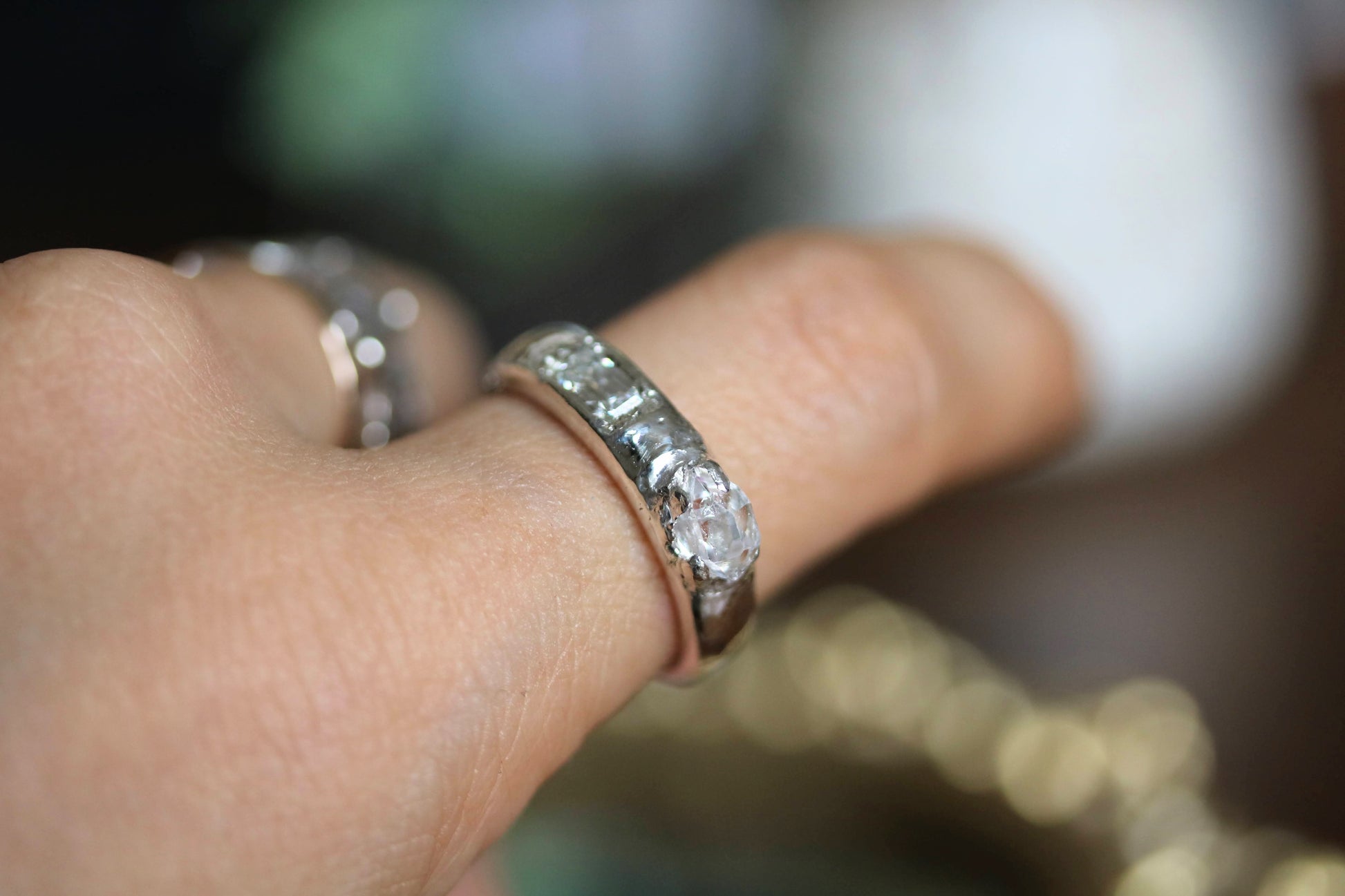rough quartz emerald cut silver statement ring