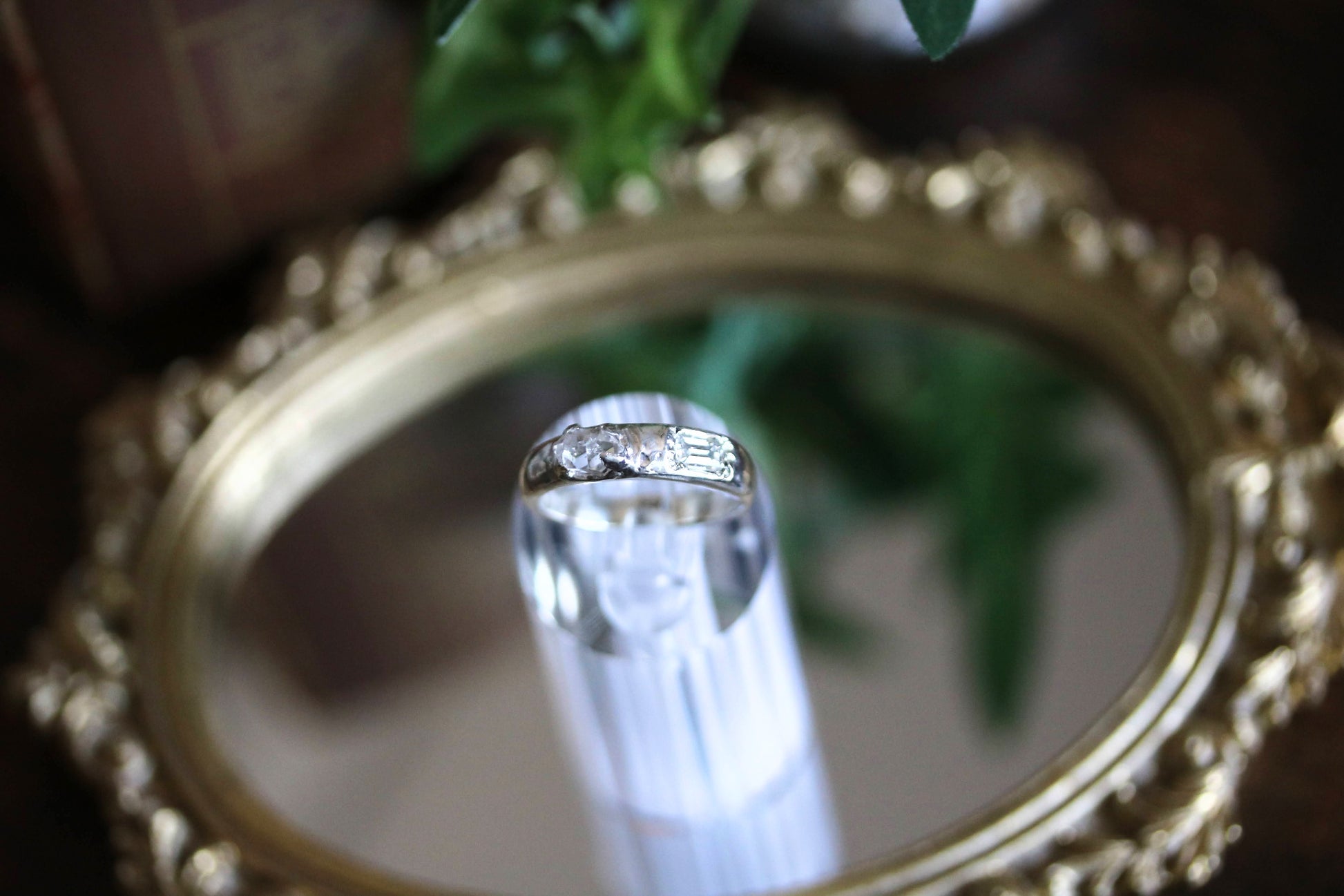 silver diamond and rough stone ring