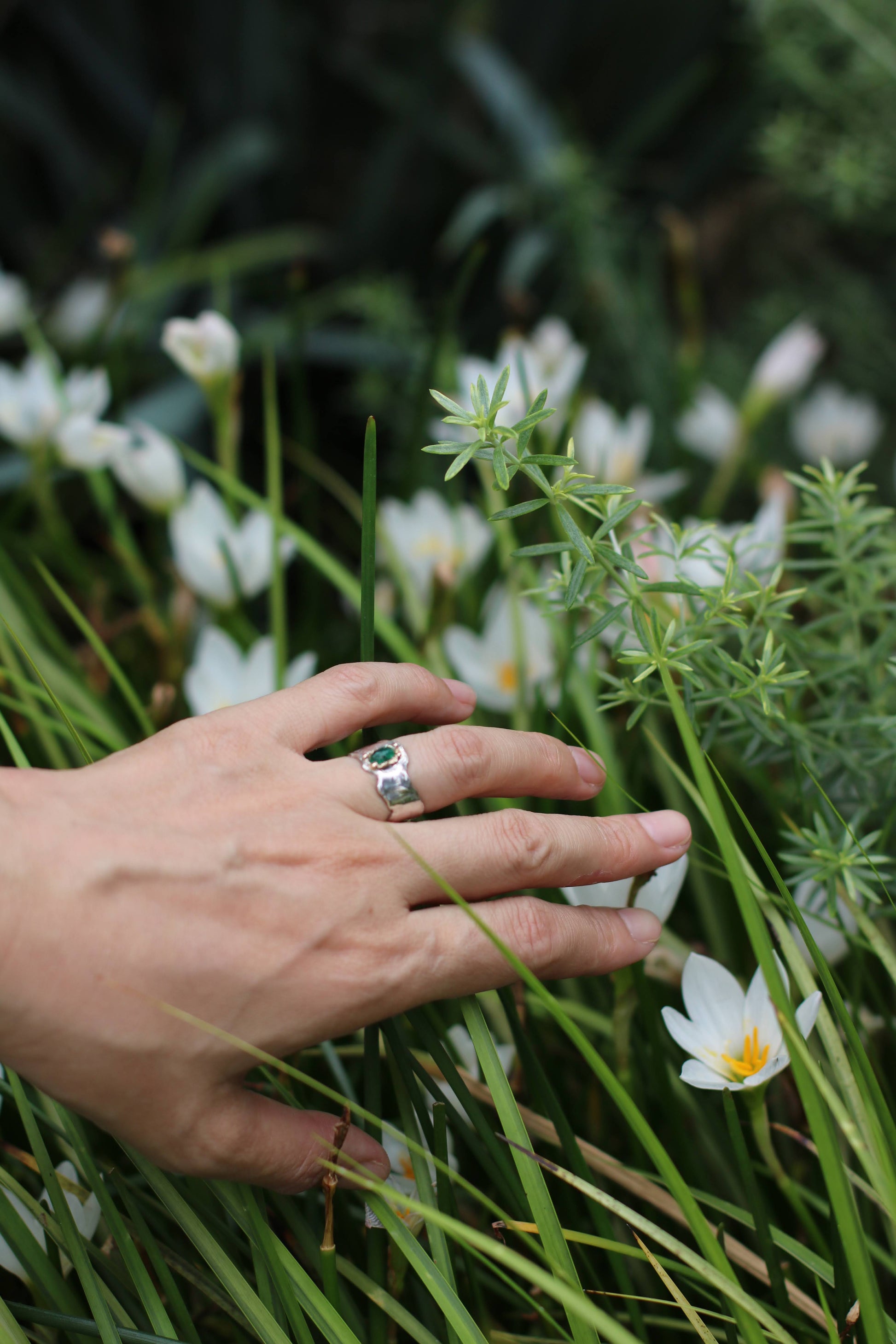 emerald gold silver ring
