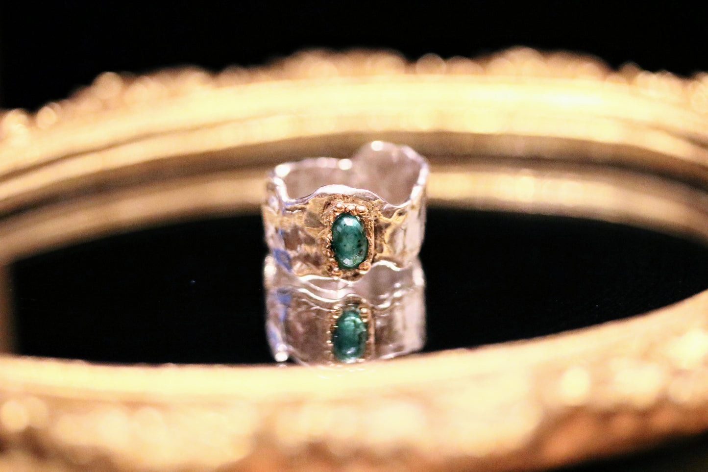 emerald gold silver ring