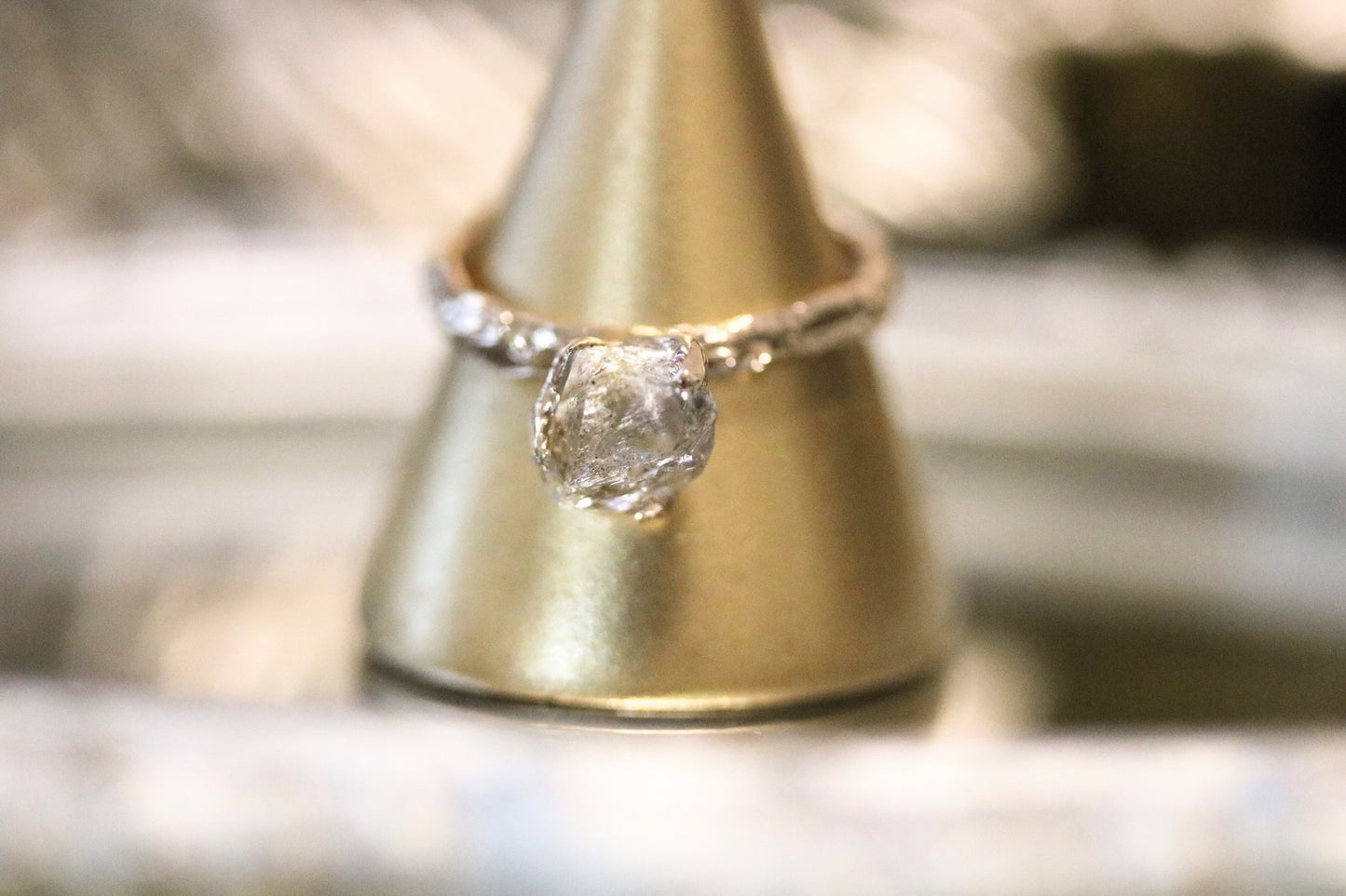 Oil in Quartz Solitaire Gold Ring