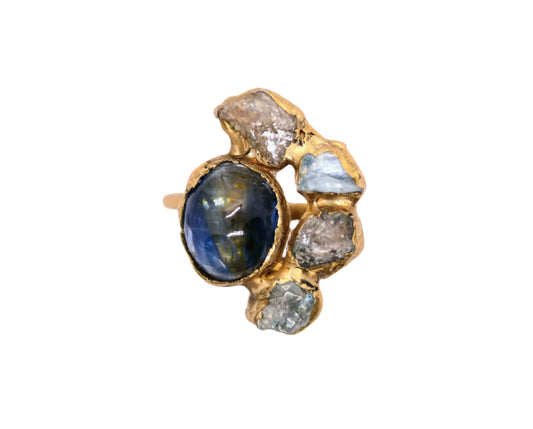 kyanite and raw zircon statement ring