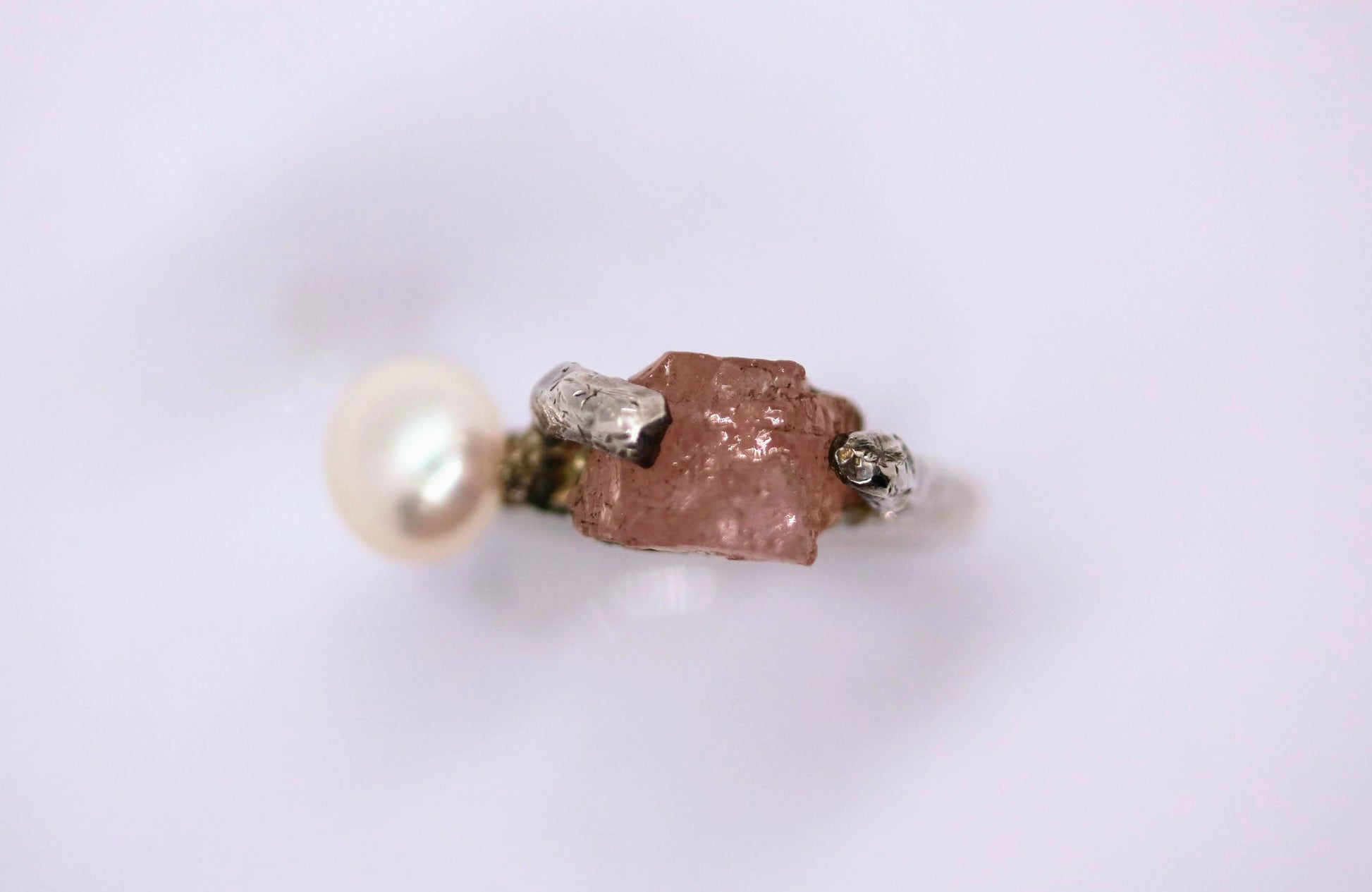 raw morganite pearl ring
