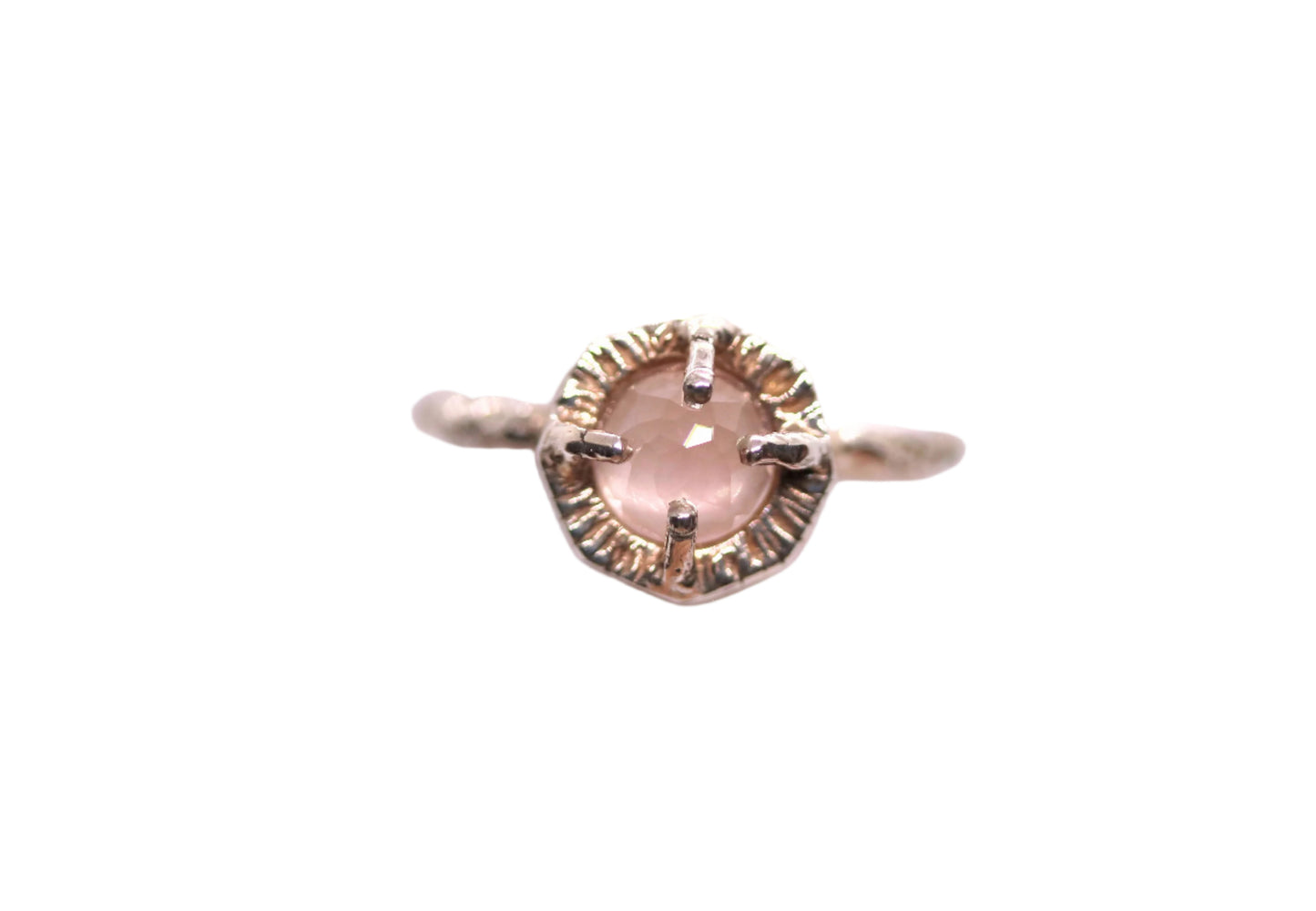 rose cut rose quartz silver ring