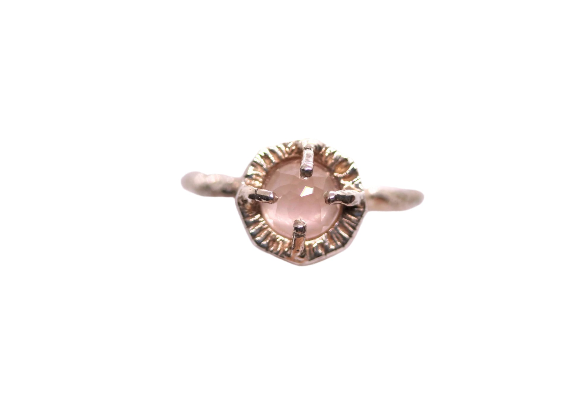 rose cut rose quartz silver ring